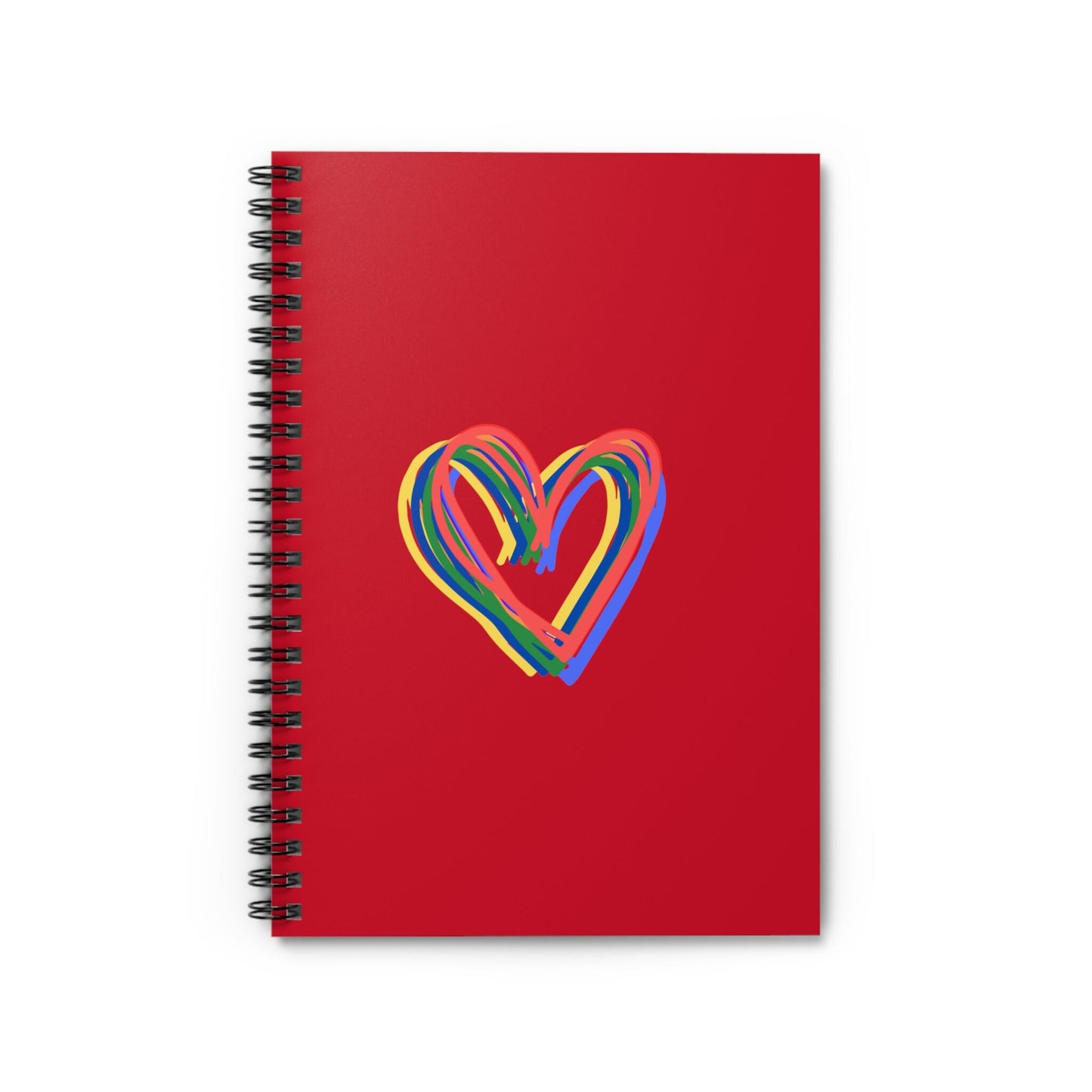 Rainbow Hearts Red Spiral Notebook - Ruled Line, Love, gender neutral, journal, pride, paper, writing, gift, teens, adults, kids, friends