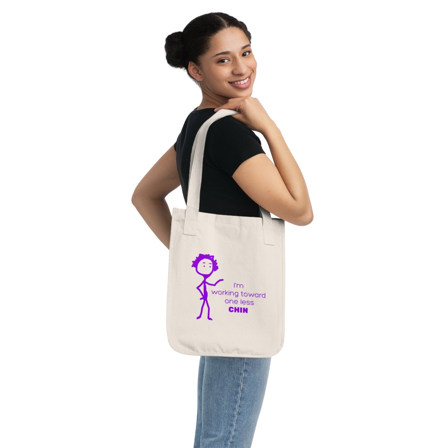 Im Working Toward One Less Chin Organic Canvas Tote Bag, Funny, Exercise, Gender Neutral, Women, Men, Gift, Groceries, Shopping, Books, Eco