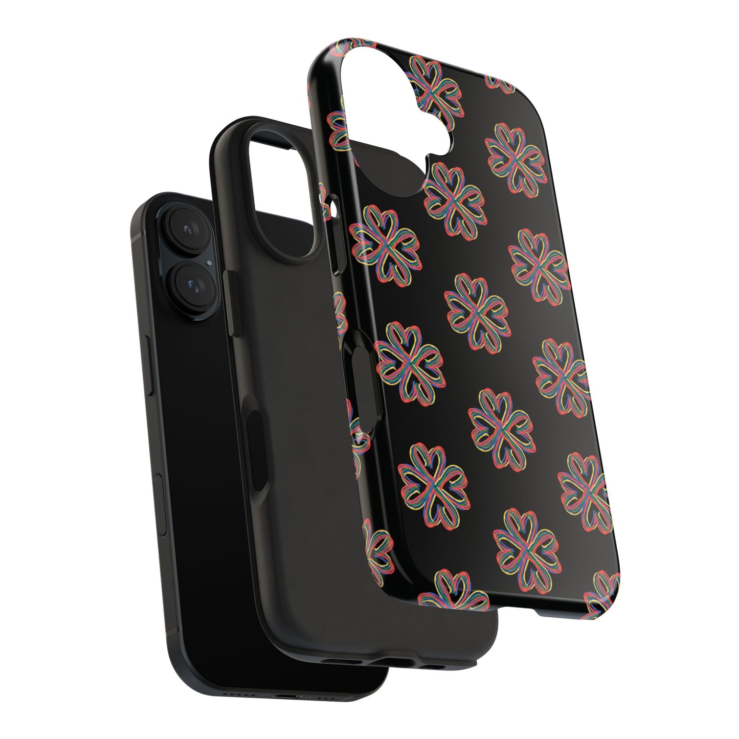 Tough Phone Cases, Floral Phone Cover, Protective Floral Case, Colorful Phone Shell, Black Phone Case, Wireless Charging
