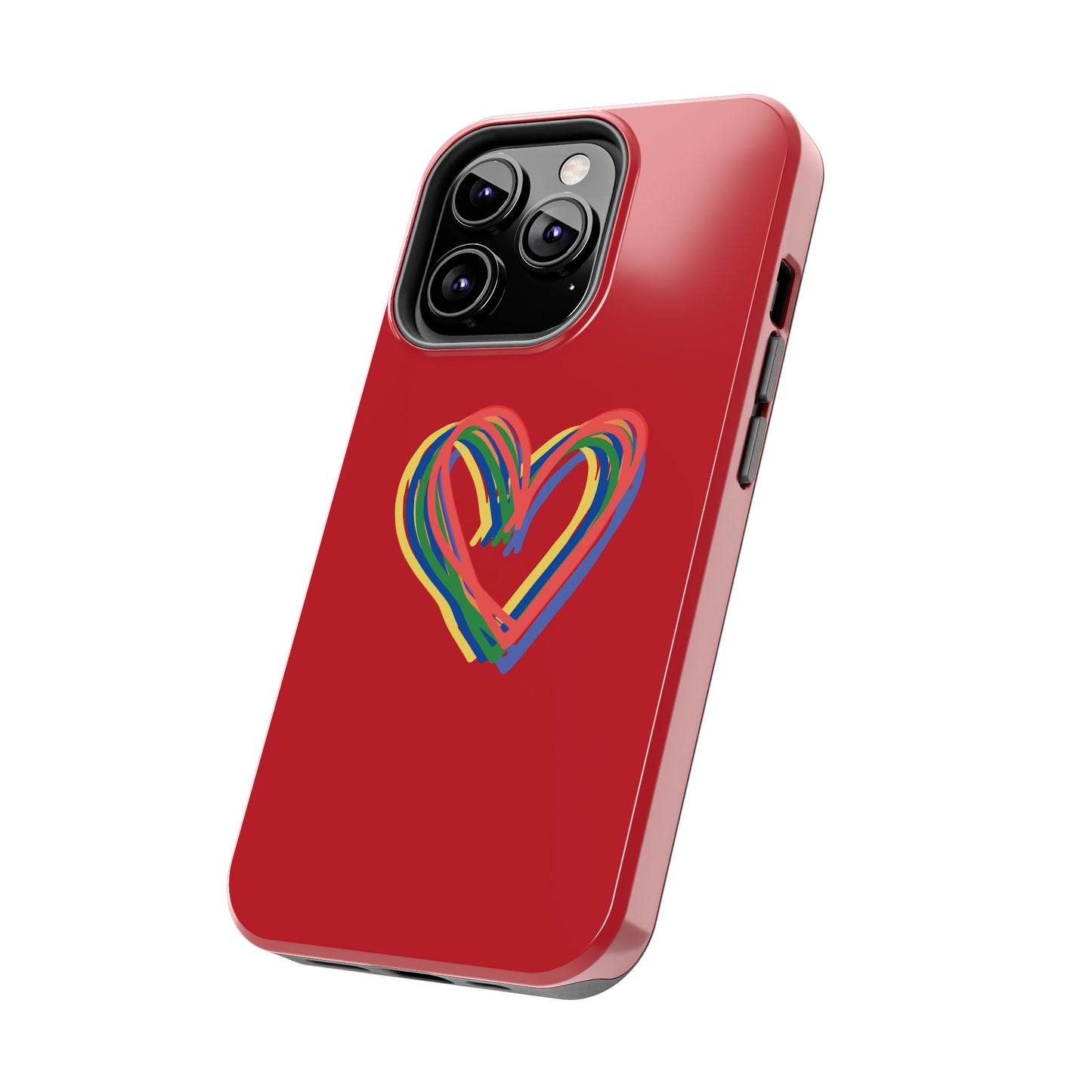 Rainbow Hearts Tough Phone Case, Red Phone Cover, Smartphone Case, Heart Pattern Phone Shell, Phone Hard Case, Colorful, Wireless Charging