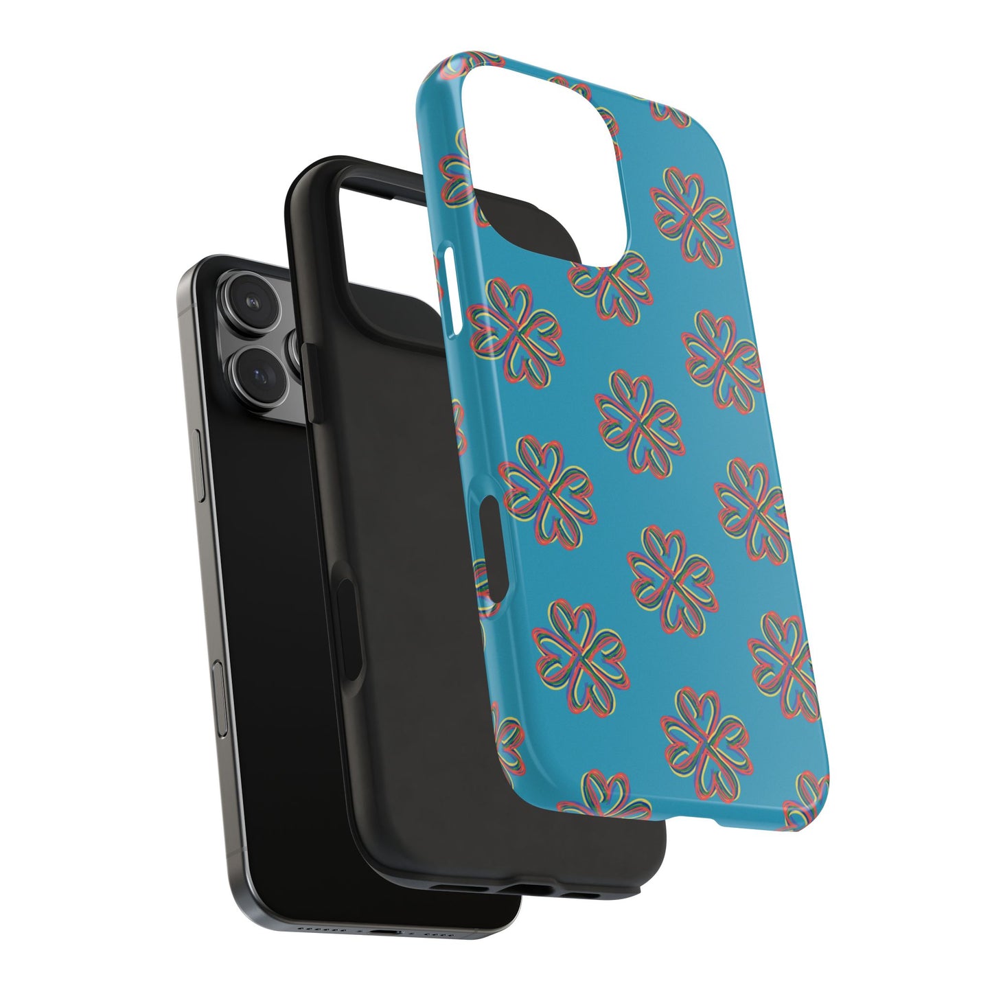 Floral Tough Phone Case, Colorful Turquoise Case, Hard Cover, iPhone Samsung Galaxy Google Pixel, Botanical Print Phone, Wireless Charging