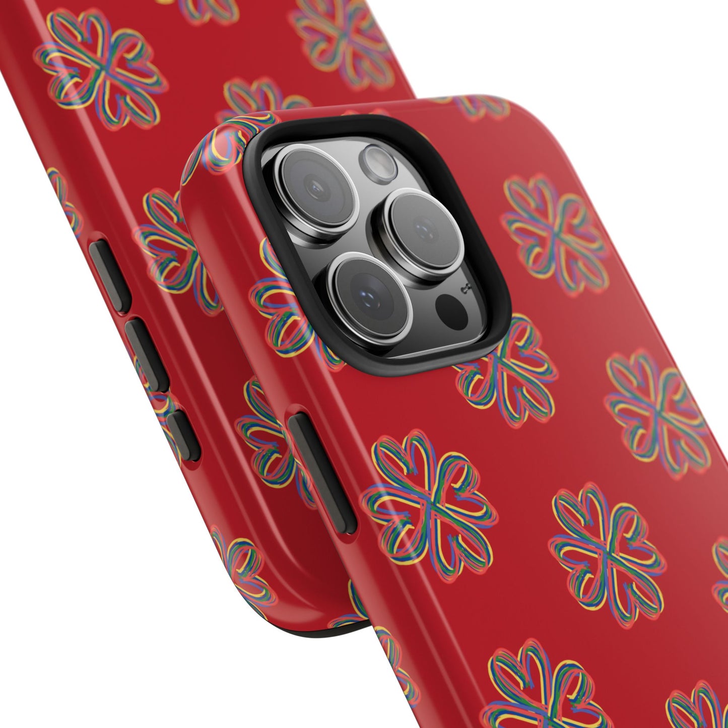 Floral Tough Phone Case, Red Phone Cover, Protective Tech Accessory, Botanical Phone Shell, Gift for Gardeners, Colorful, Wireless Charging