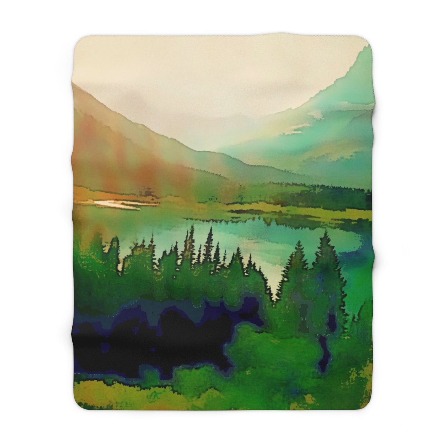 Mountain Lake Sherpa Fleece Blanket, Custom Artwork, Decor, Throw, Cozy, Gift, Holidays, Trees, Forest, Nature, Rustic, Christmas, Warm