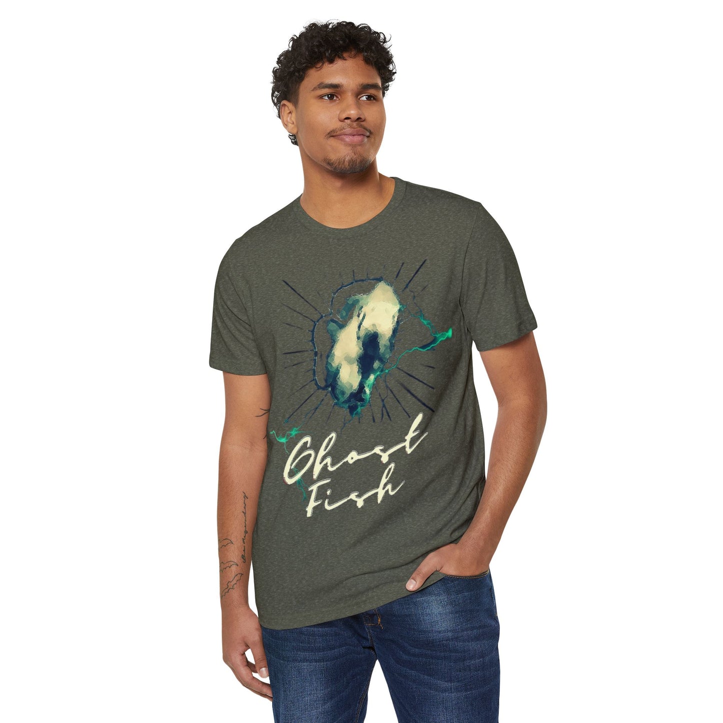 Ghost Fish Graphic Unisex Recycled Organic T-Shirt, Eco-Friendly Tee, Sustainable Clothing, Haunted Apparel, Spooky Shirt