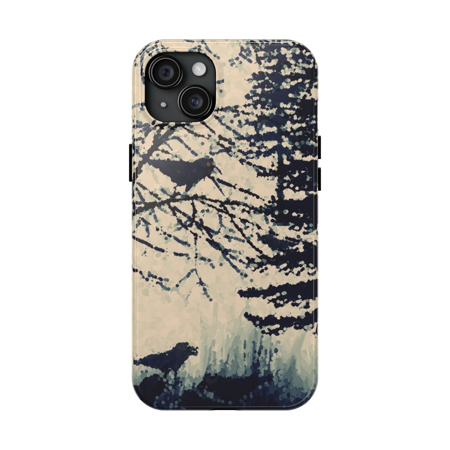 Crows in Forest Tough Phone Cases, iPhone & Samsung cases, wireless charging, crows, trees, birds, original artwork, gifts, Halloween