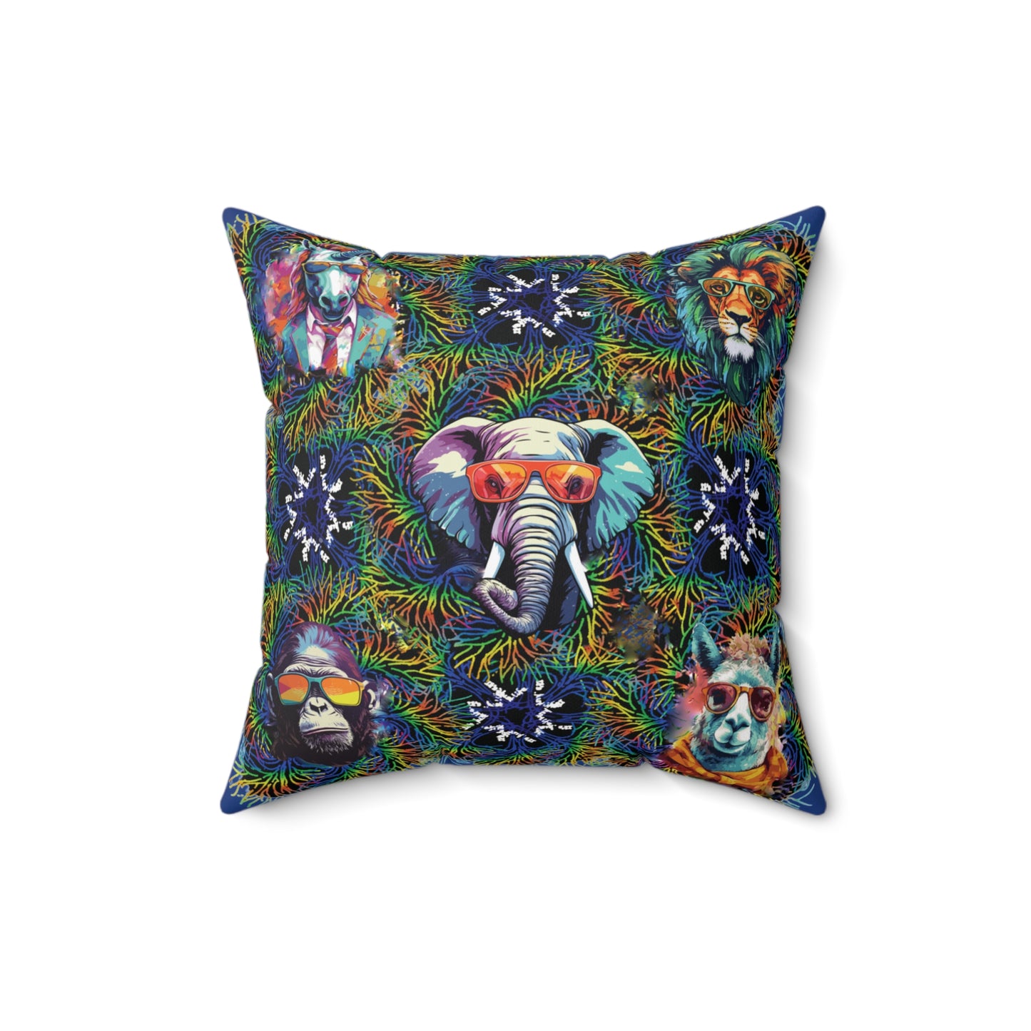 Blue Wild & Cool Creatures Spun Polyester Square Pillow, Fun, Animals, Accent, Decor, Dorm, Bed, Throw, Gift Birthday Christmas, 4 Sizes