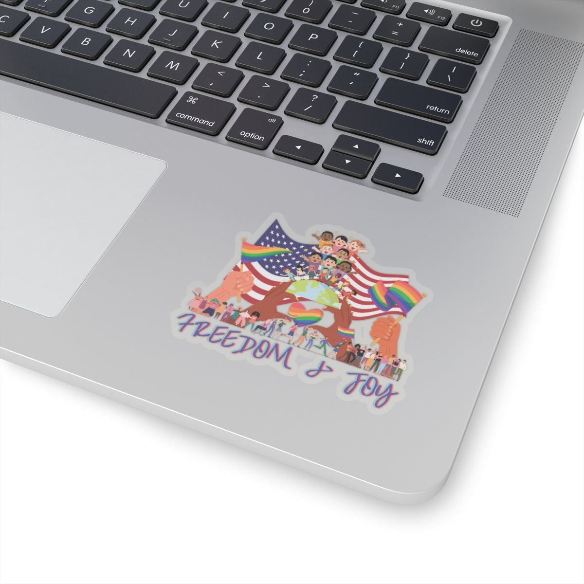 Freedom & Joy Graphic Kiss Cut Stickers, happy, equality, inclusion, patriotic, pride, colorful, gender neutral, student, gift, decorate