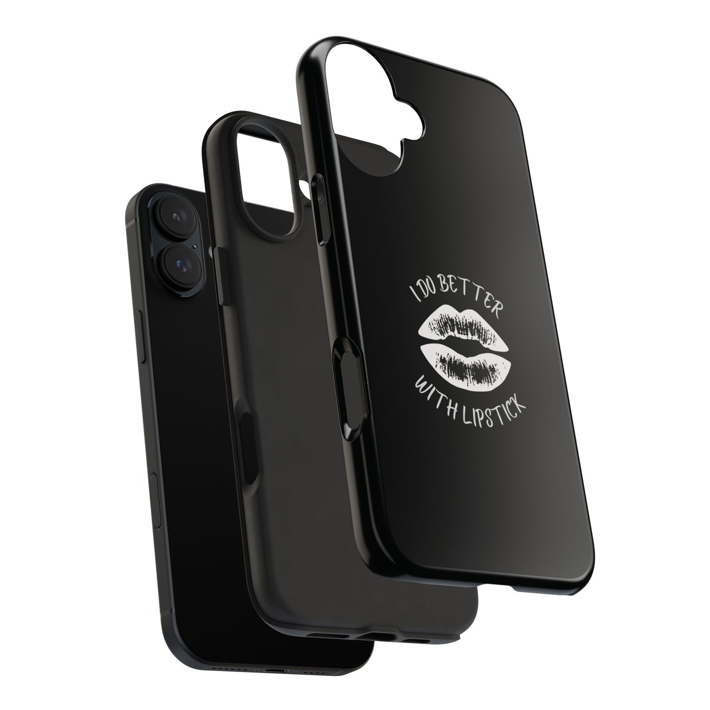 Glamorous Lipstick Tough Phone Cases - Empowered Gifts, Sassy Wireless Charging Cover, Fun Lips Samsung & iPhone Cases, Black Design
