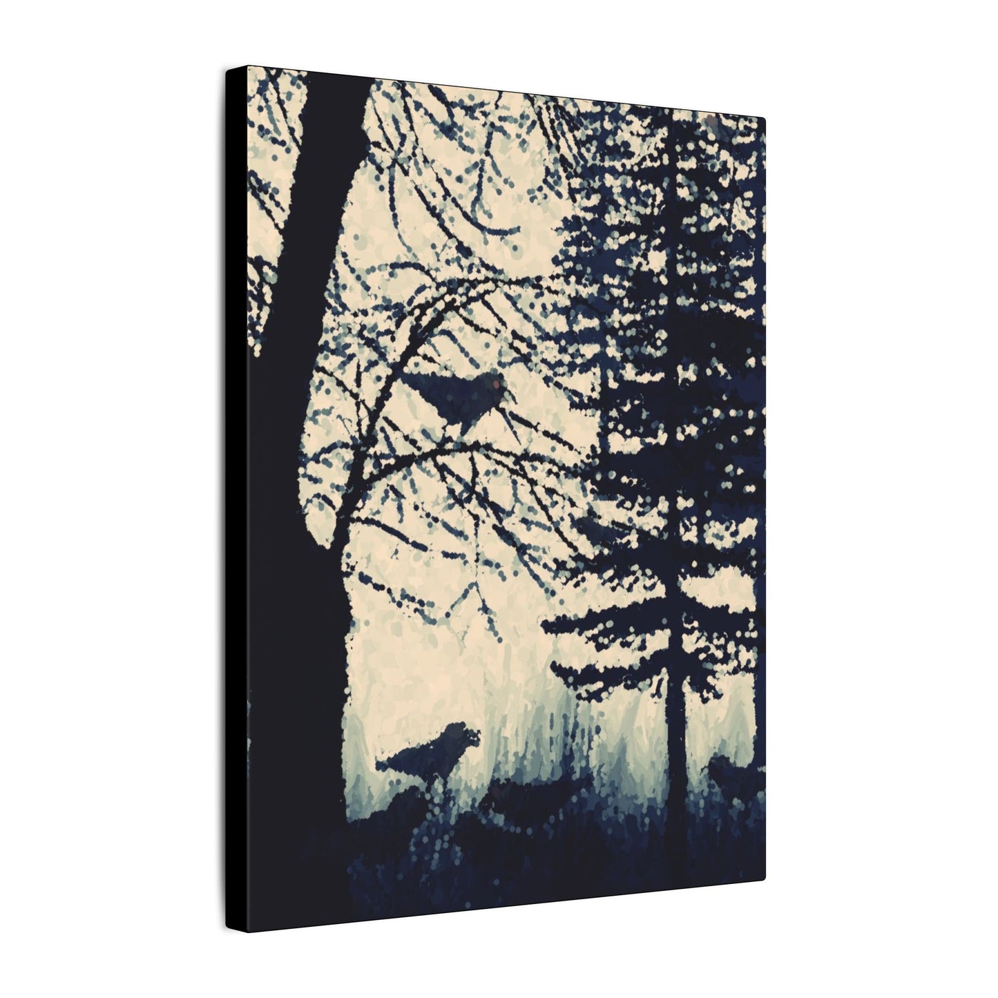 Canvas Wrap Crows in Forest, Dark, Black and White, Original Artwork, Wall Art, Decor, Trees, Birds, Nature, Halloween, Gift, Eco, Matte