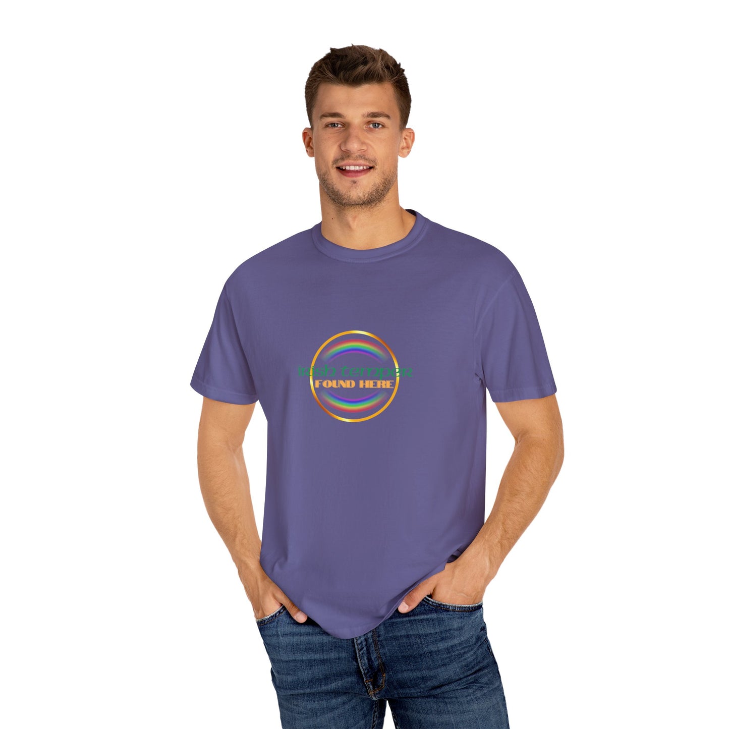 Irish Temper Found Here Unisex Garment-Dyed T-shirt, rainbow, fun, gender neutral, casual, relaxed, soft, preshrunk cotton, St Patricks Day