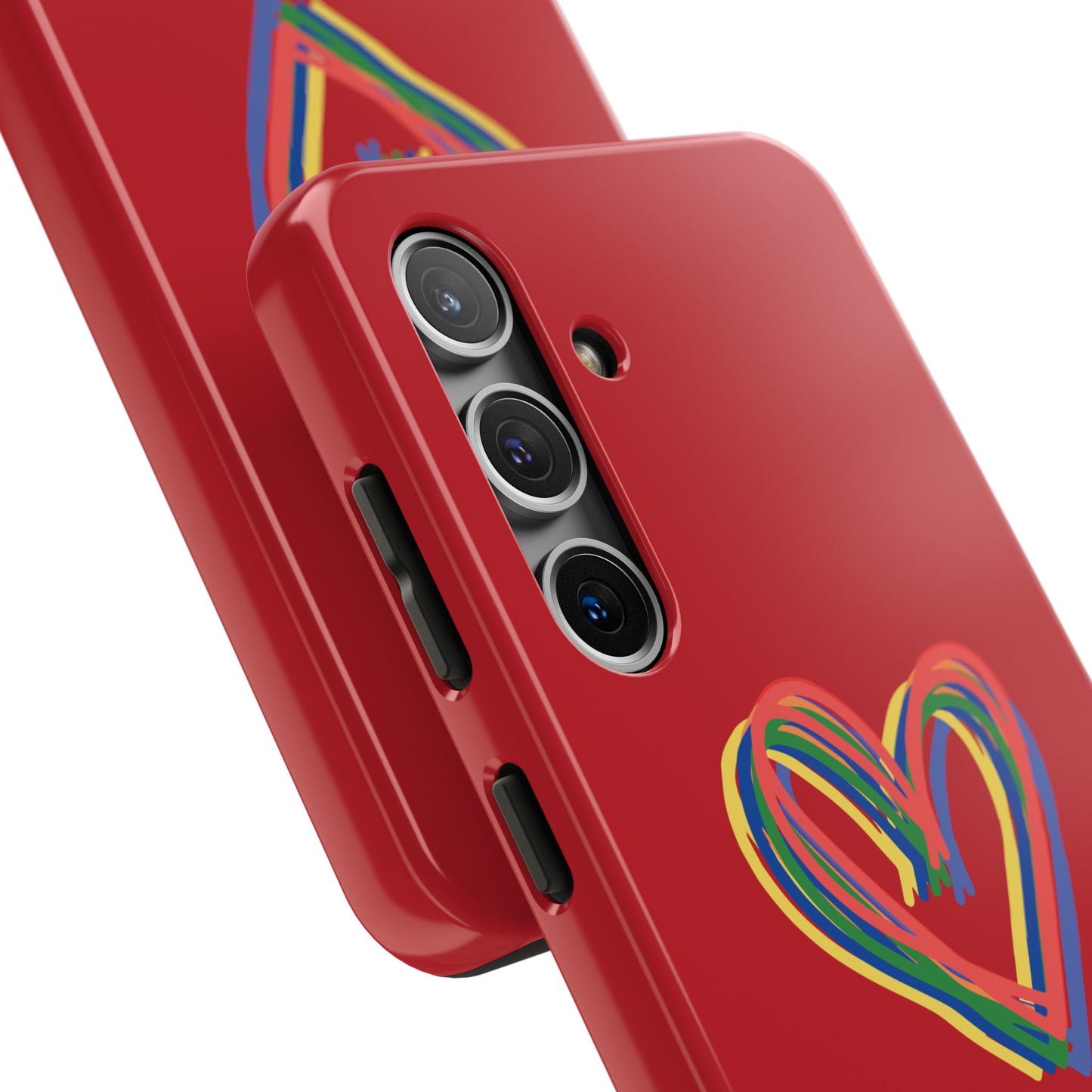 Rainbow Hearts Tough Phone Case, Red Phone Cover, Smartphone Case, Heart Pattern Phone Shell, Phone Hard Case, Colorful, Wireless Charging