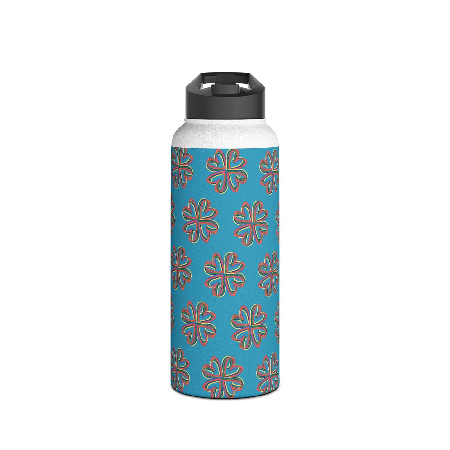 Turquoise Colorful Floral Stainless Steel Water Bottle, Gender Neutral, Gift, Exercise, Run, Workout, Eco BPA-free, Gift Birthday Christmas