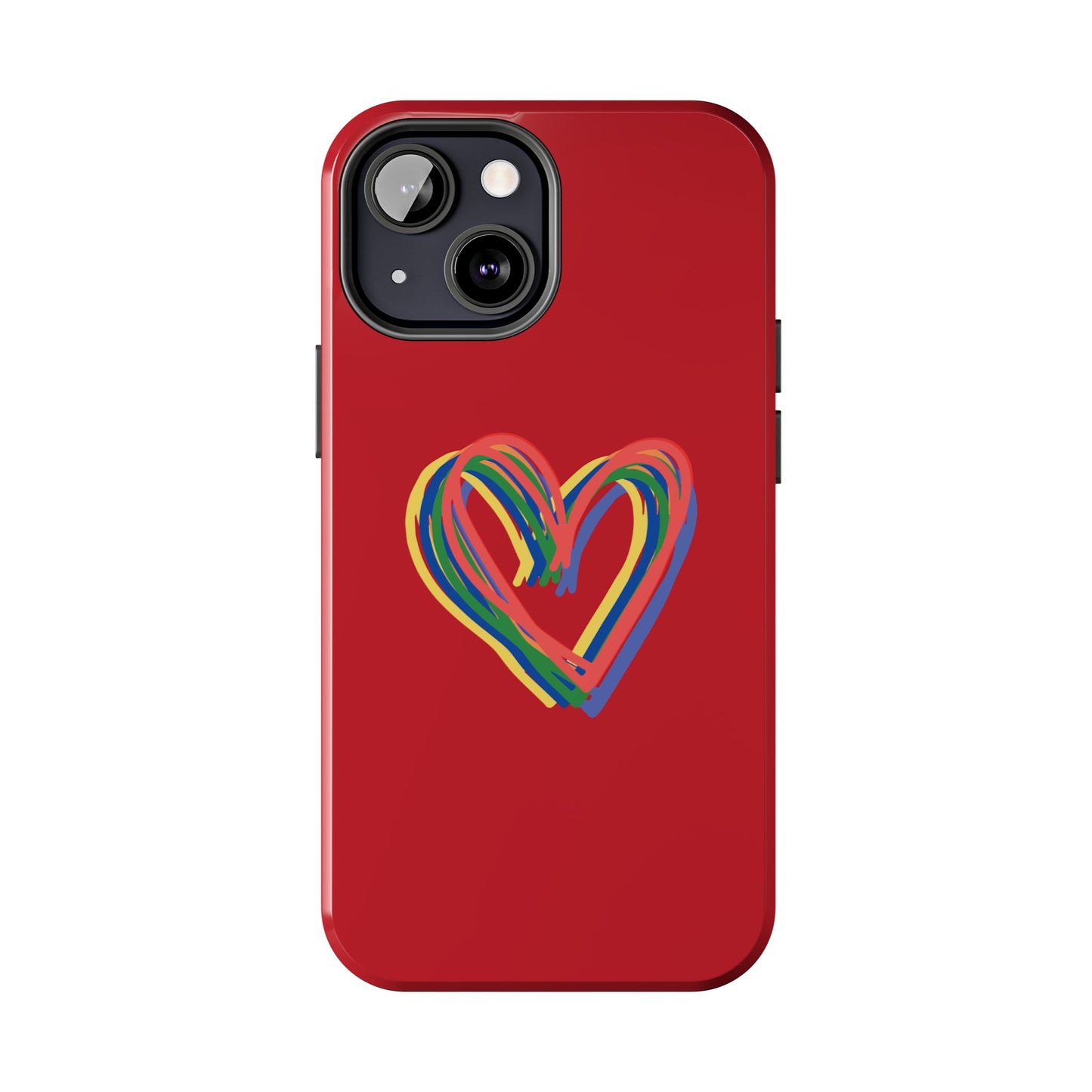 Rainbow Hearts Tough Phone Case, Red Phone Cover, Smartphone Case, Heart Pattern Phone Shell, Phone Hard Case, Colorful, Wireless Charging