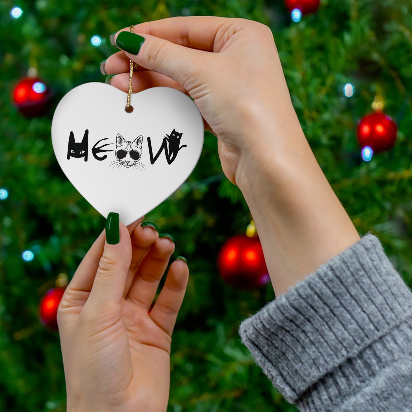 Meow White & Black Hanging Ornament, cats, sassy, decor, fun, Circle Snowflake Heart Star, Holiday, Gifts, all ages, Christmas, Halloween