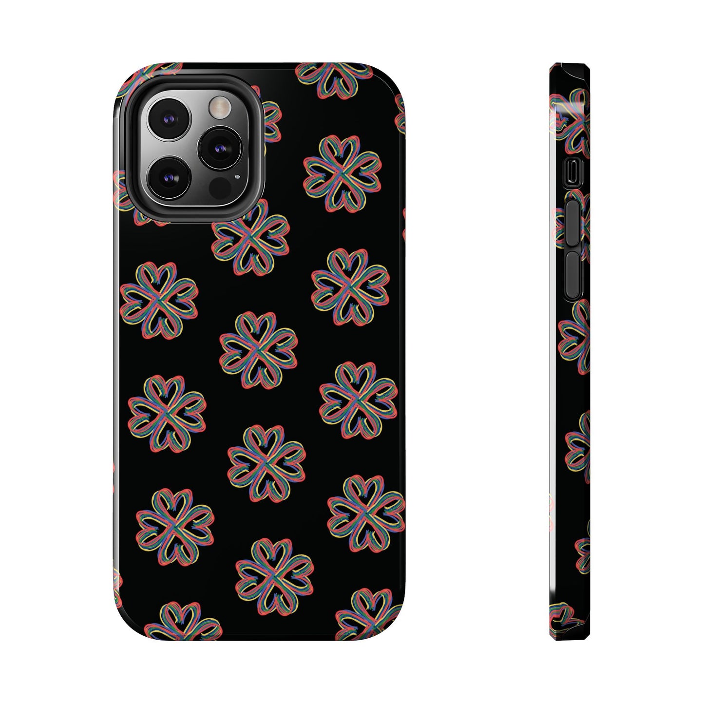Tough Phone Cases, Floral Phone Cover, Protective Floral Case, Colorful Phone Shell, Black Phone Case, Wireless Charging