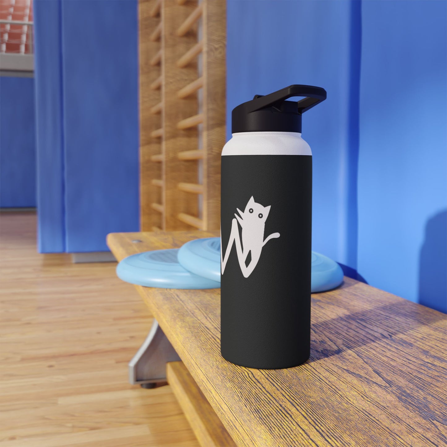 Meow Black Stainless Steel Water Bottle, Cats, Sassy, Fun, Halloween, Election, Gender Neutral, Gift, Exercise, Run, Workout, Eco BPA-free