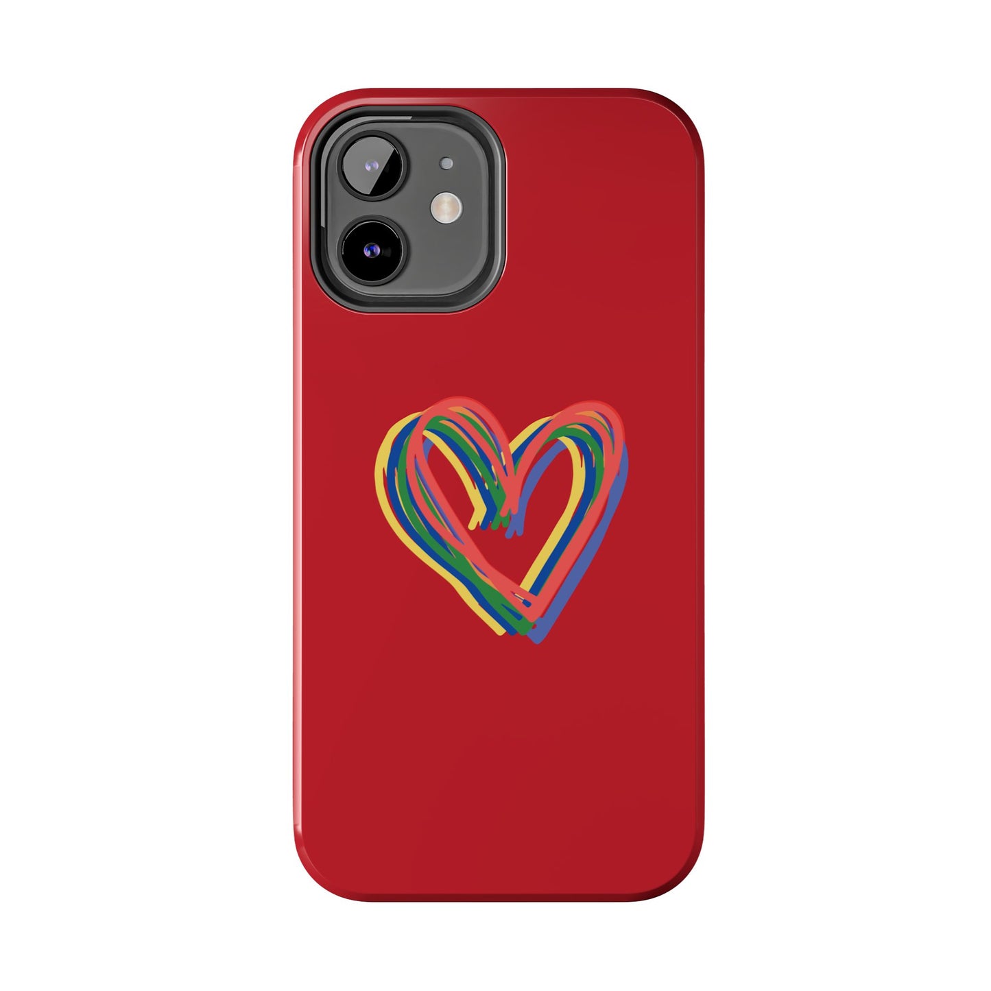Rainbow Hearts Tough Phone Case, Red Phone Cover, Smartphone Case, Heart Pattern Phone Shell, Phone Hard Case, Colorful, Wireless Charging