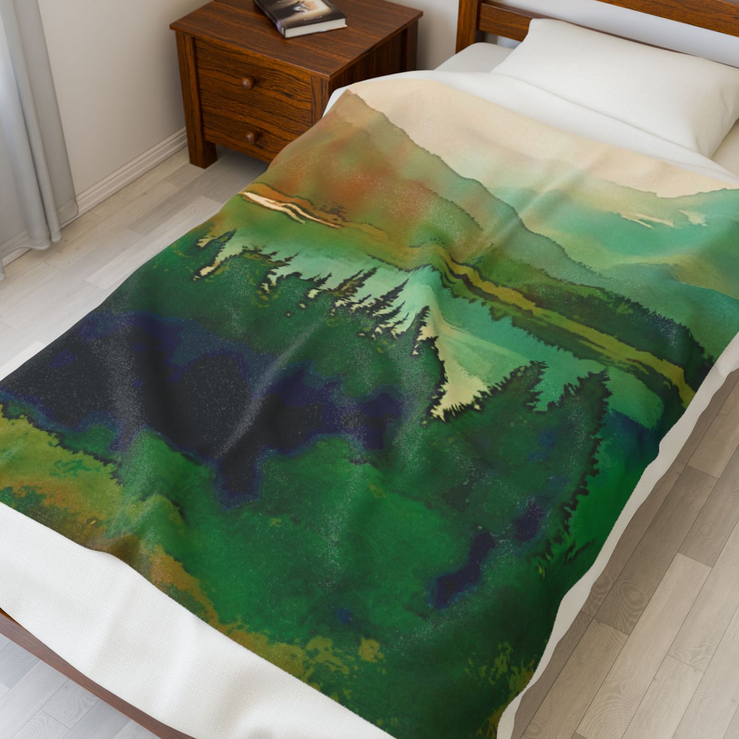 Mountain Lake Colorful Velveteen Blanket, Cozy Throw, Home Decor, Bed Cover, Vibrant Couch Blanket, Birthday Wedding Anniversary Christmas