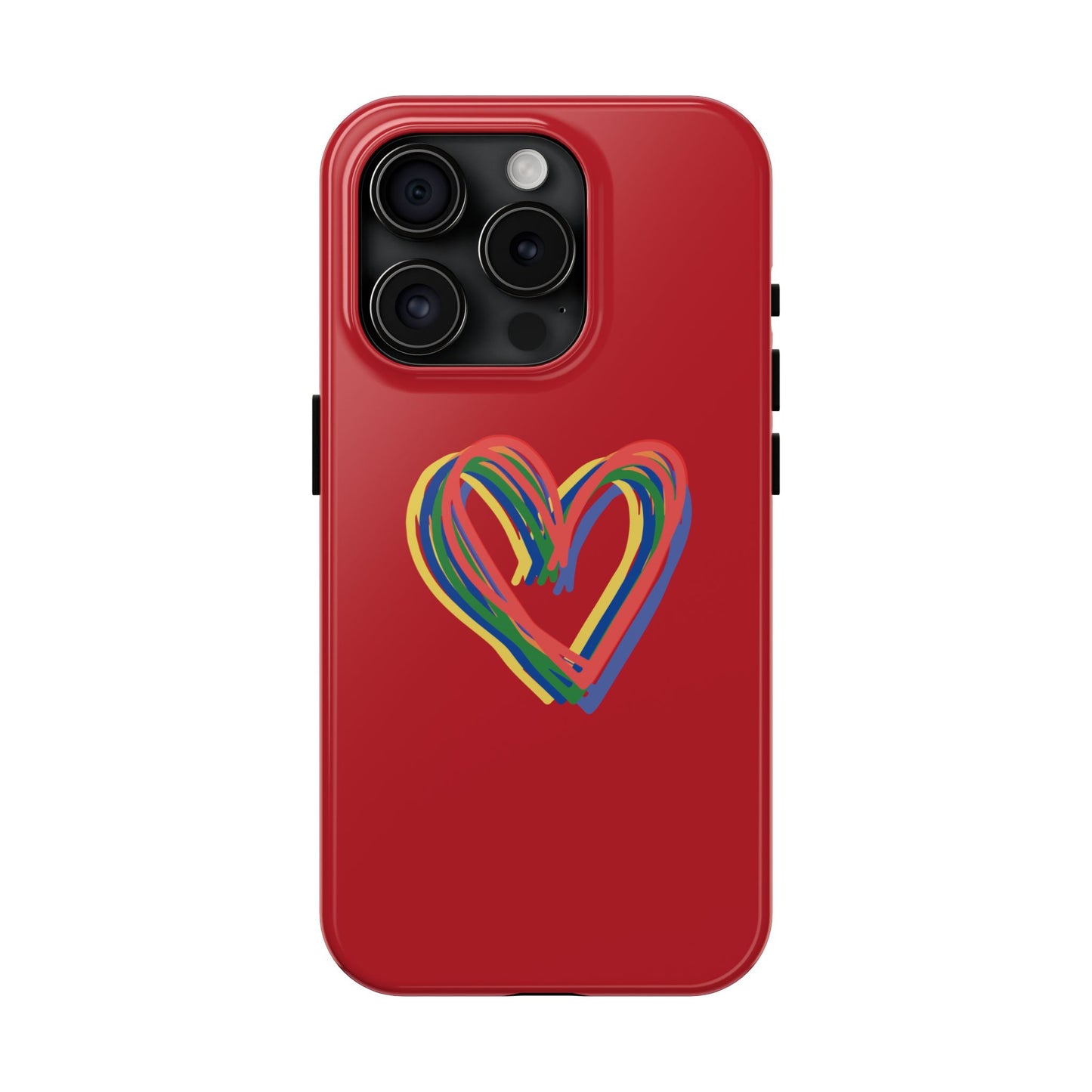 Rainbow Hearts Tough Phone Case, Red Phone Cover, Smartphone Case, Heart Pattern Phone Shell, Phone Hard Case, Colorful, Wireless Charging