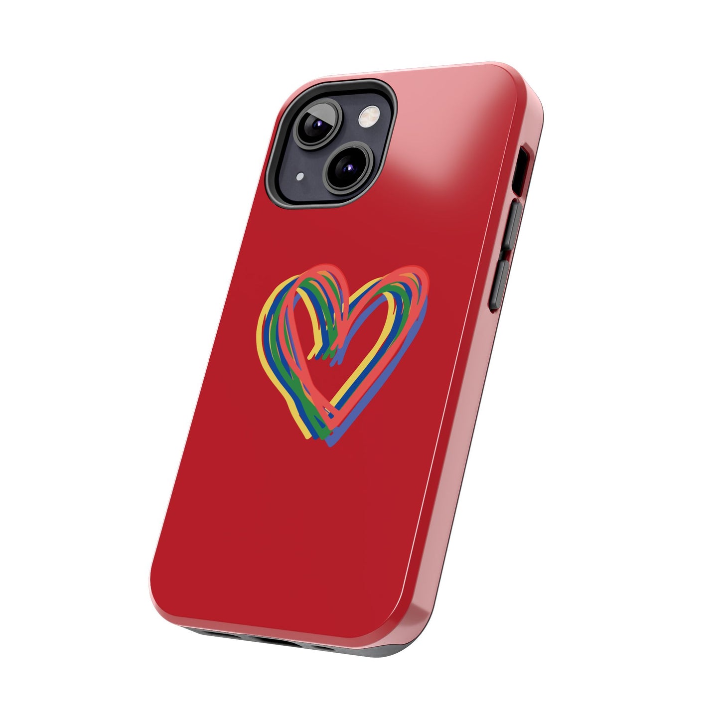 Rainbow Hearts Tough Phone Case, Red Phone Cover, Smartphone Case, Heart Pattern Phone Shell, Phone Hard Case, Colorful, Wireless Charging