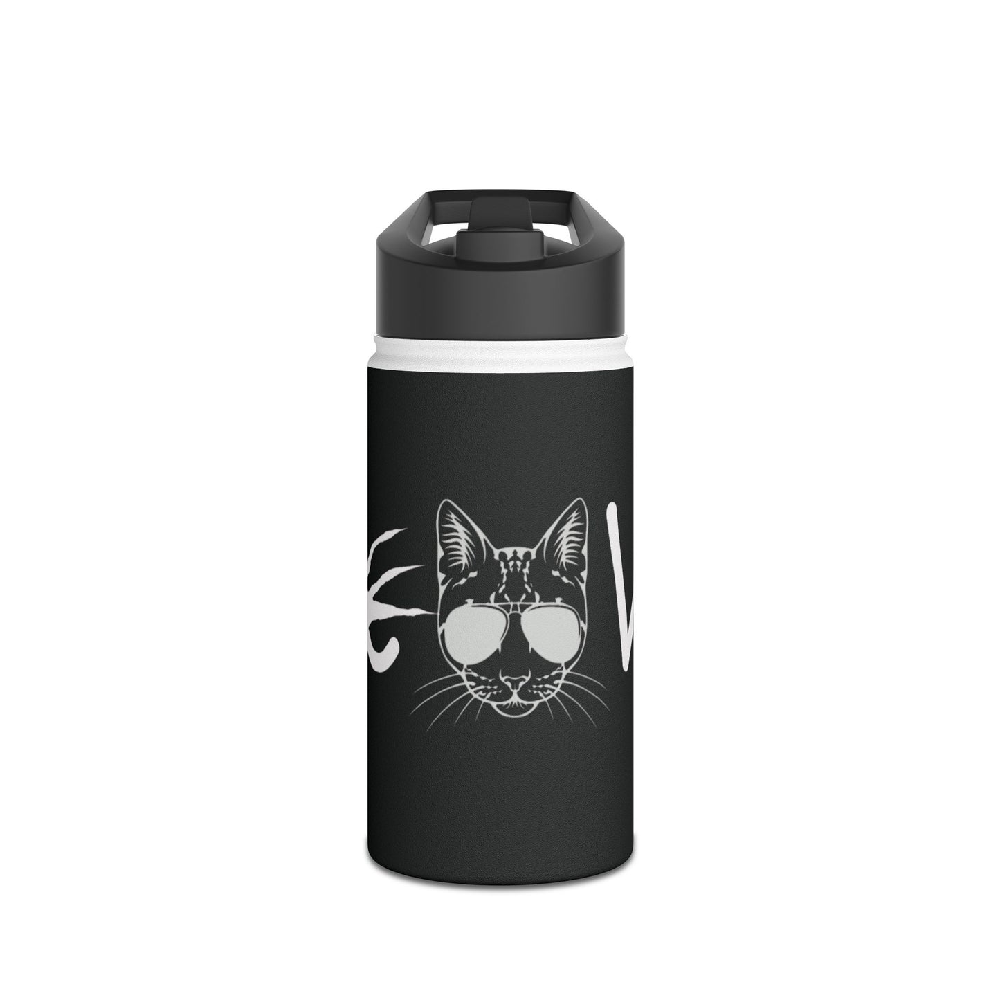 Meow Black Stainless Steel Water Bottle, Cats, Sassy, Fun, Halloween, Election, Gender Neutral, Gift, Exercise, Run, Workout, Eco BPA-free