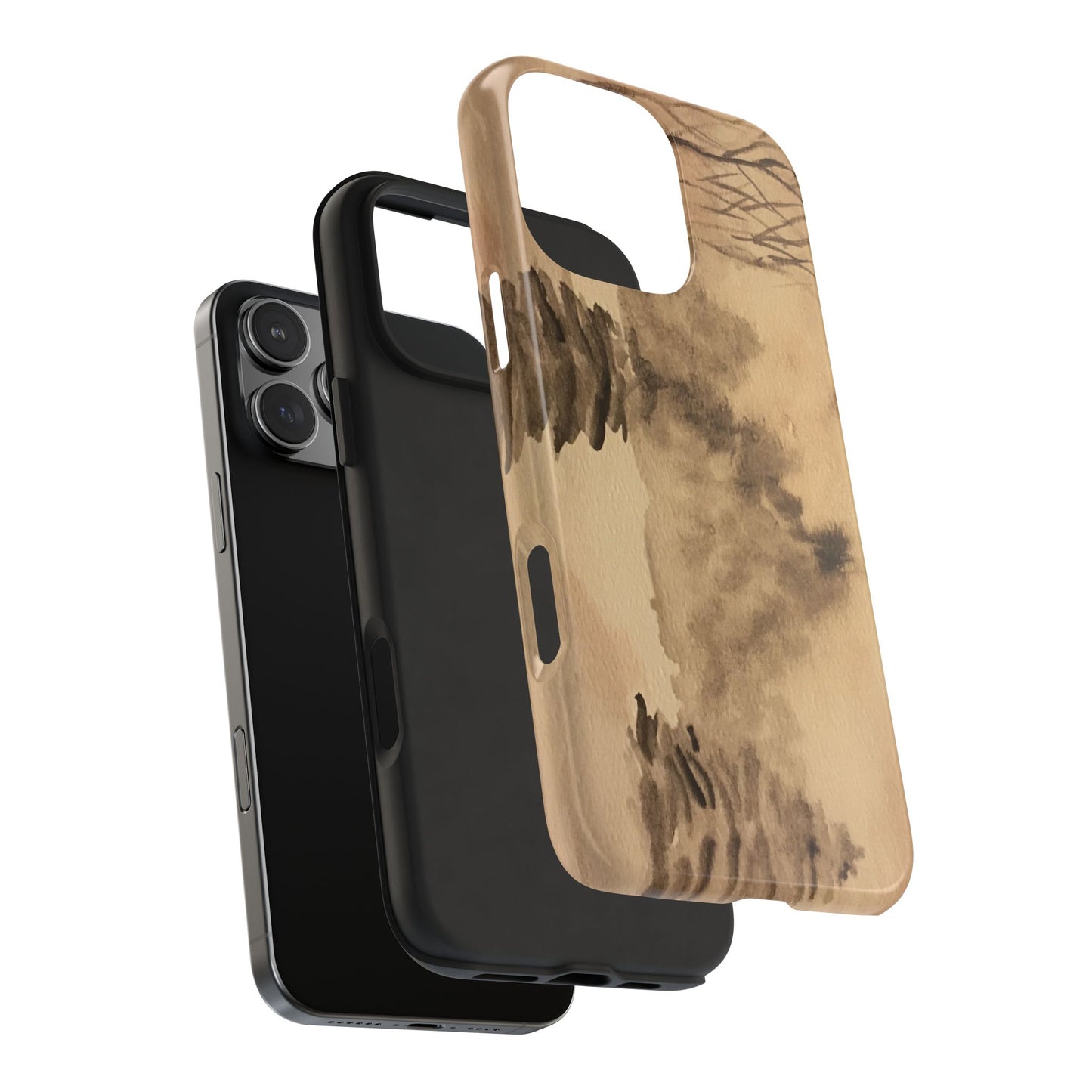 Winter Scene Tough Phone Cases, iPhone & Samsung cases, wireless charging, pine trees, snow, original watercolor artwork, gifts, Christmas