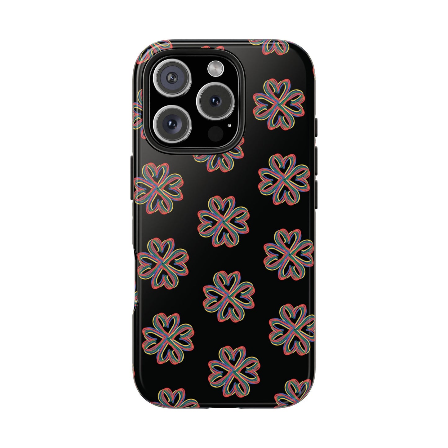 Tough Phone Cases, Floral Phone Cover, Protective Floral Case, Colorful Phone Shell, Black Phone Case, Wireless Charging