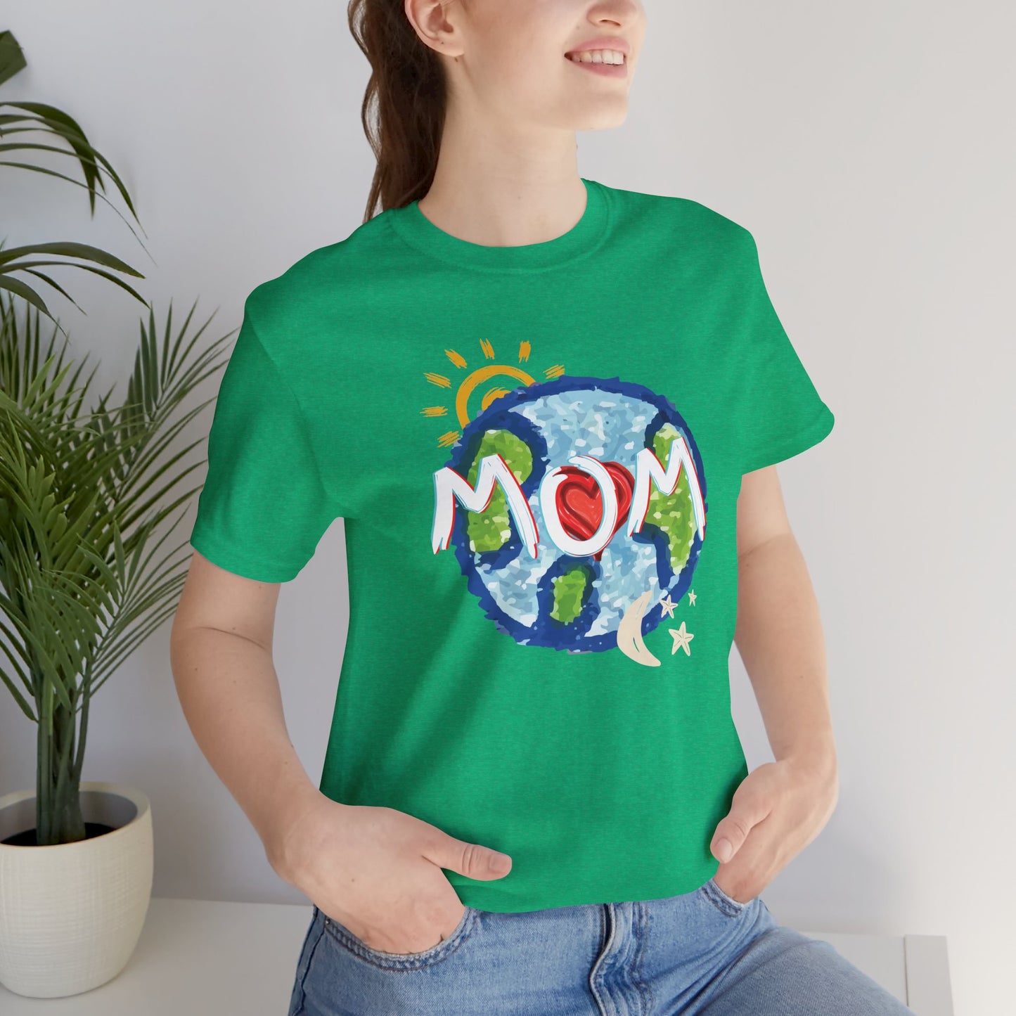 MOM Unisex Tee, Whole World, Sun Moon Stars, Heart, Love, Mothers Day, Gifts for Women, Comfy, Soft, Casual, Gender Neutral, Short Sleeves