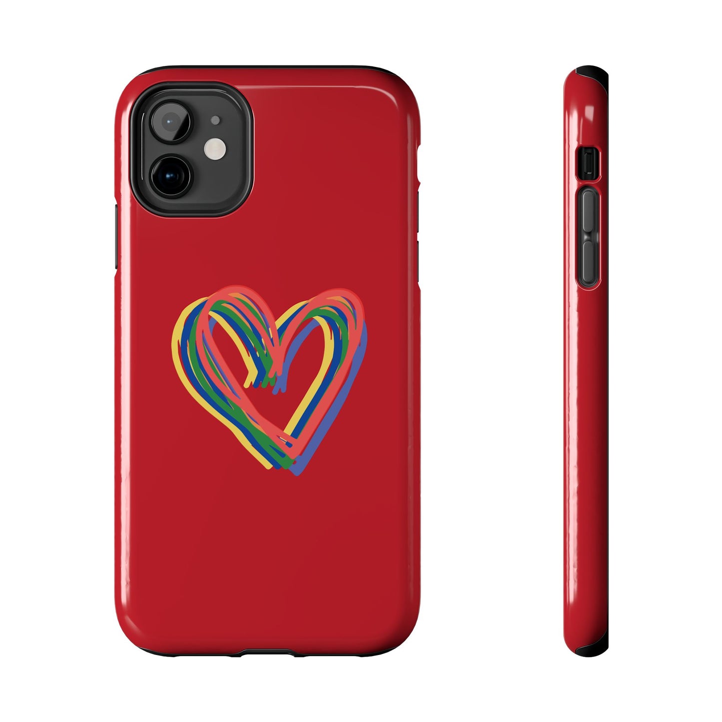 Rainbow Hearts Tough Phone Case, Red Phone Cover, Smartphone Case, Heart Pattern Phone Shell, Phone Hard Case, Colorful, Wireless Charging