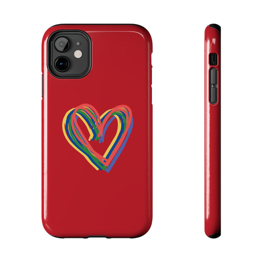 Rainbow Hearts Tough Phone Case, Red Phone Cover, Smartphone Case, Heart Pattern Phone Shell, Phone Hard Case, Colorful, Wireless Charging