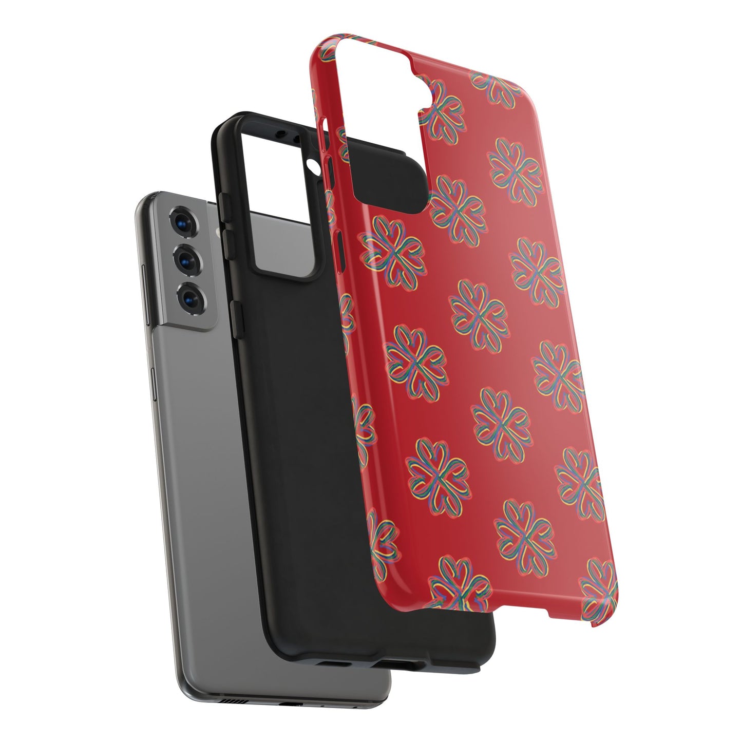 Floral Tough Phone Case, Red Phone Cover, Protective Tech Accessory, Botanical Phone Shell, Gift for Gardeners, Colorful, Wireless Charging