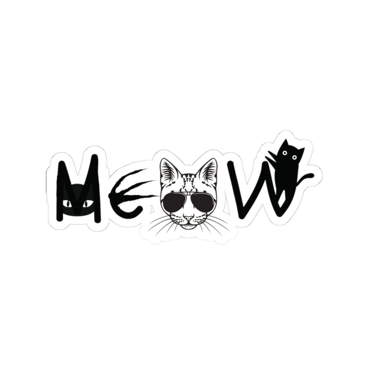 Cat Meow Black Kiss-Cut Stickers - Cat Lover Gift, Cute Kitty Decal, Pet Owner Present, Animal Lover Sticker, Laptop Decal