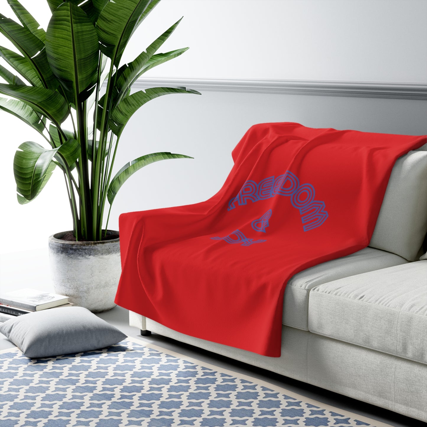Freedom & Joy Red Sherpa Fleece Blanket, America, Love, Happy, Home Decor, Soft, Cozy, Holidays, Gift, Gender Neutral, Throw 50x60 60x80