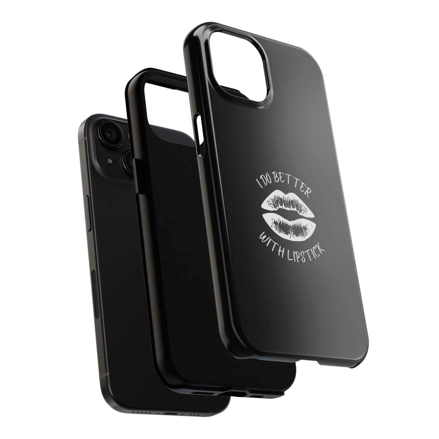 Glamorous Lipstick Tough Phone Cases - Empowered Gifts, Sassy Wireless Charging Cover, Fun Lips Samsung & iPhone Cases, Black Design