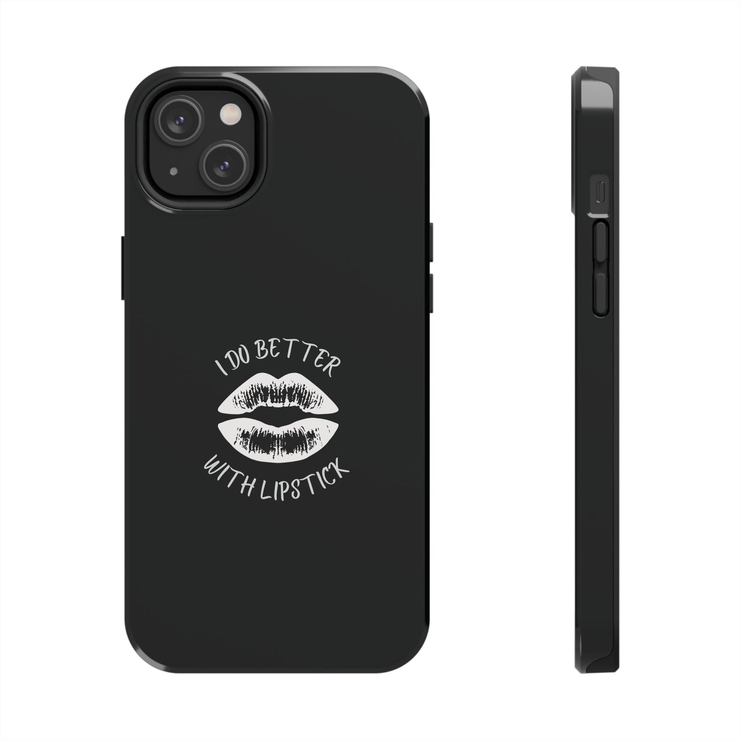 Glamorous Lipstick Tough Phone Cases - Empowered Gifts, Sassy Wireless Charging Cover, Fun Lips Samsung & iPhone Cases, Black Design