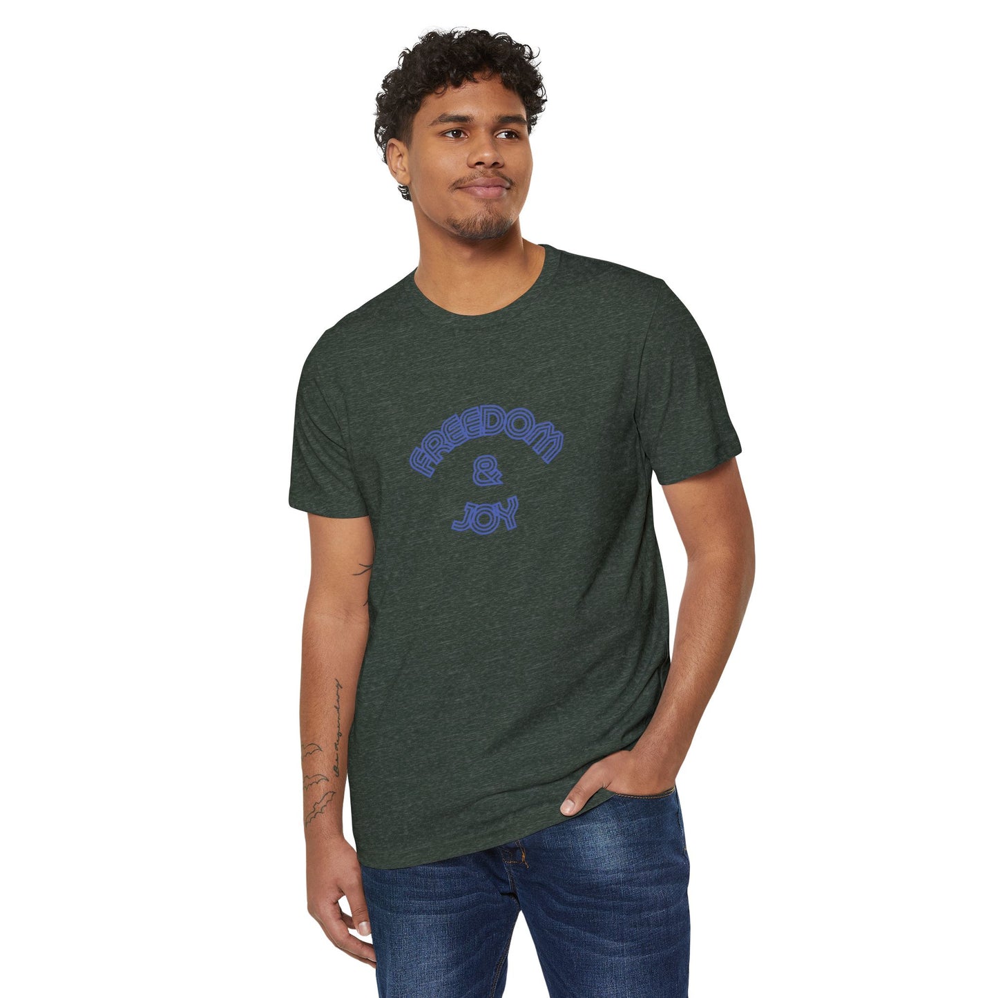 Freedom and Joy Unisex Recycled T-Shirt, Eco-Friendly Tee, Sustainable Clothing, Happy Graphic Shirt, Gender Neutral Fashion