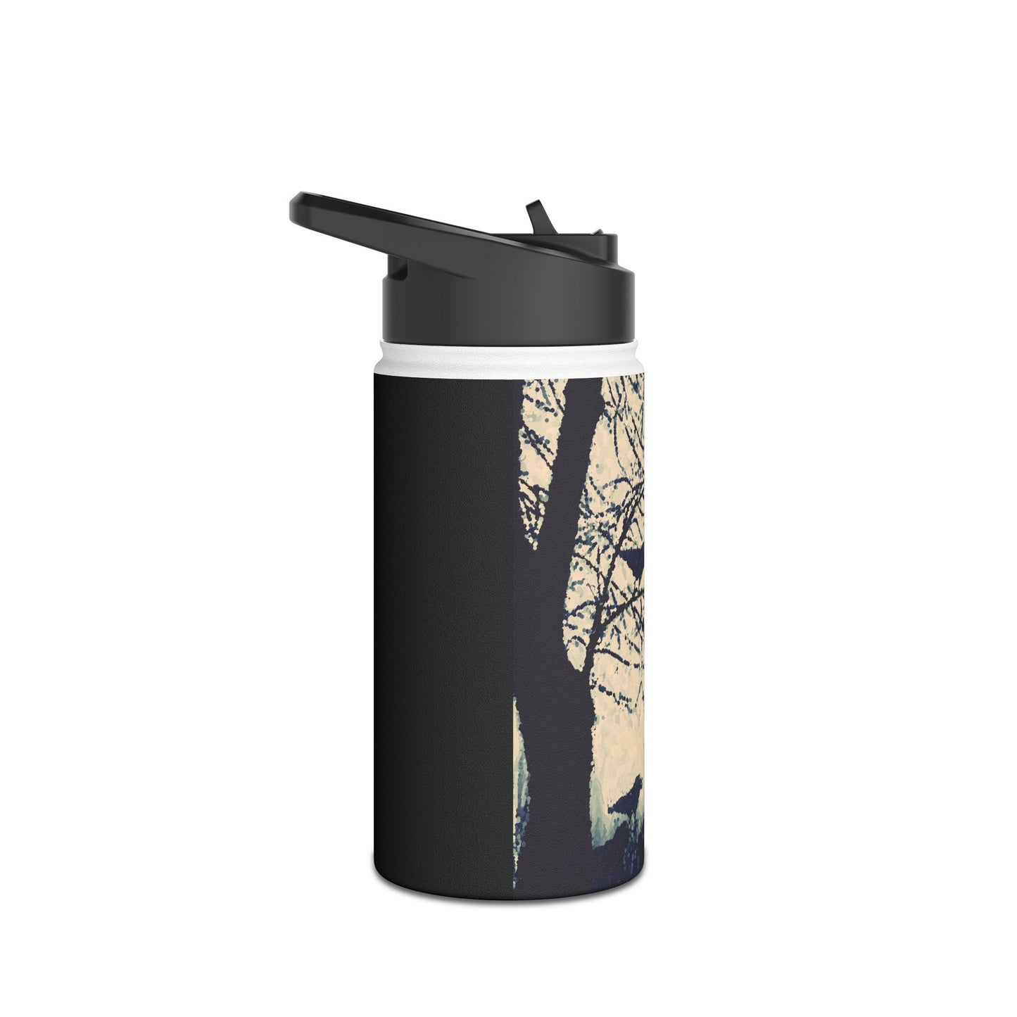 Crows in Forest Stainless Steel Water Bottle, Trees, Birds, Nature, Original Artwork, Exercise, Gift, Black & White, Eco BPA-free, Halloween