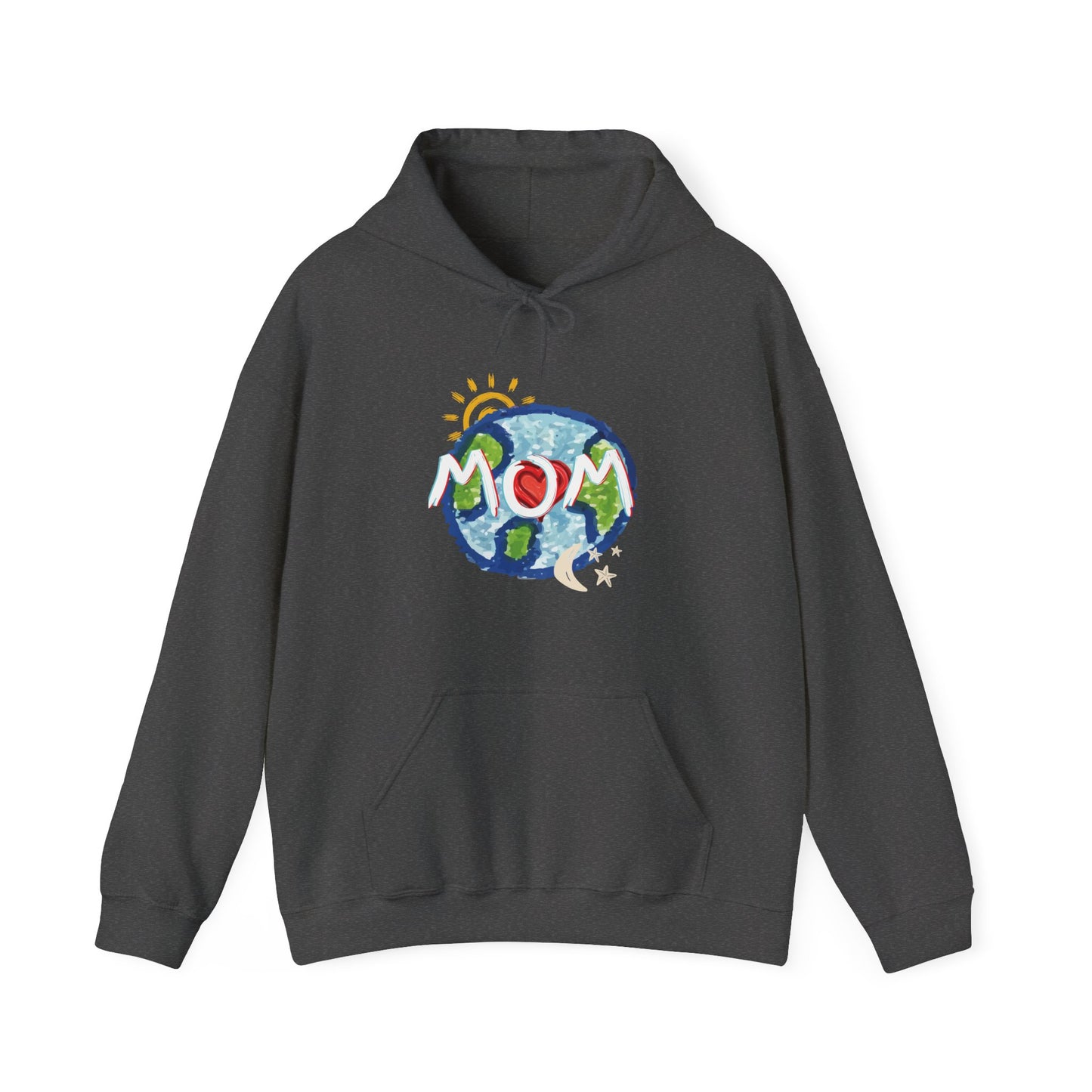 MOM Unisex Heavy Blend™ Hooded Sweatshirt, World, Sun Moon & Stars, Heart, Love, Mothers Day, Gifts for Women, Comfy, Soft, Warm, Hoodie