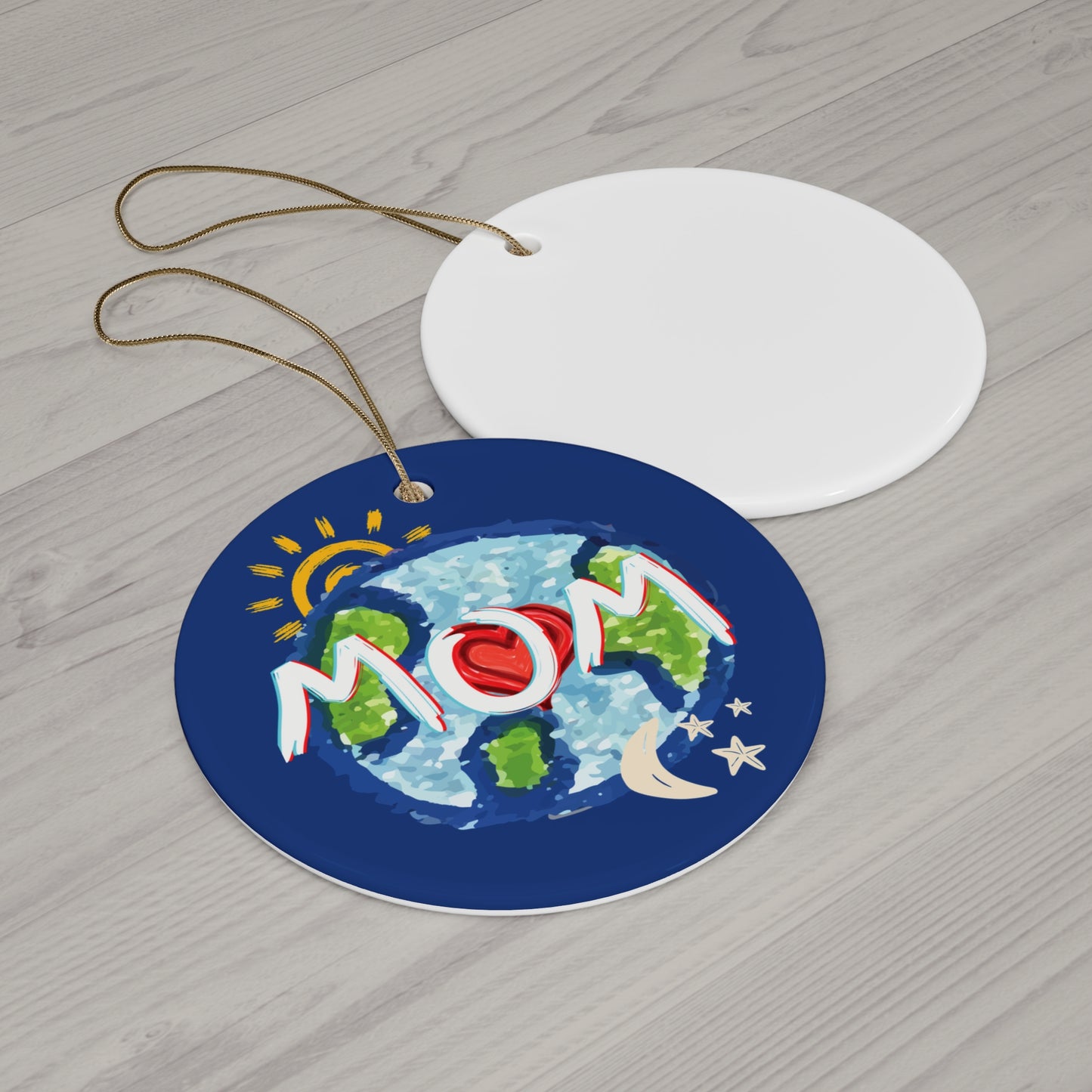 MOM Hanging Ceramic Ornament, Whole World, Sun Moon & Stars, Heart, Circle Snowflake Heart Star, Christmas Tree, Holiday, Mothers Day, Gifts