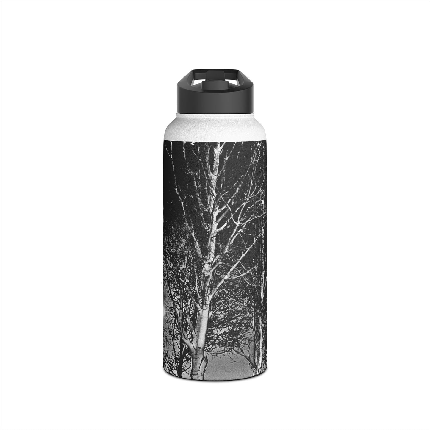 Worm Moon Night Tree Stainless Steel Water Bottle, Nature, Artwork, Gift, Black and White, BPA-free, Photo, Halloween