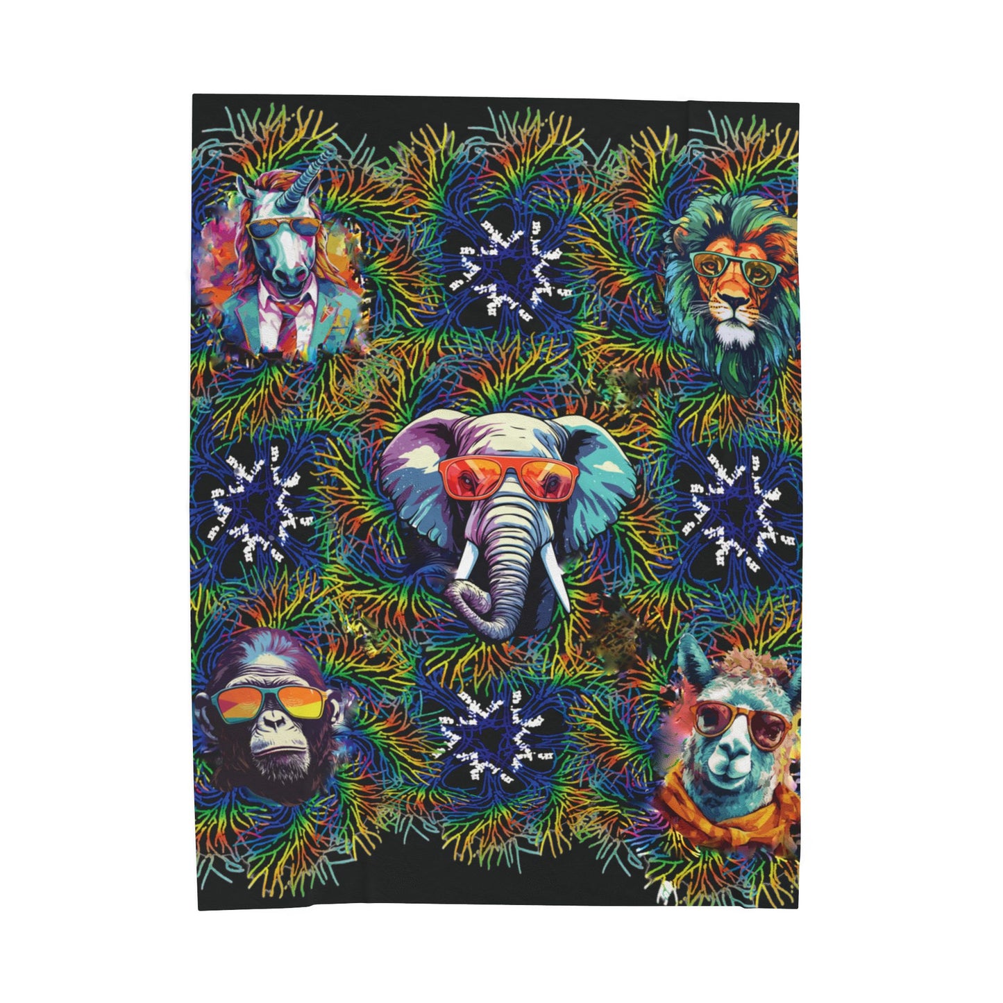 Black Wild & Cool Creatures Velveteen Blanket, Animals, Cozy Throw Home Decor, Gift, Bed Cover Vibrant Couch Blanket Kids Birthday Christmas