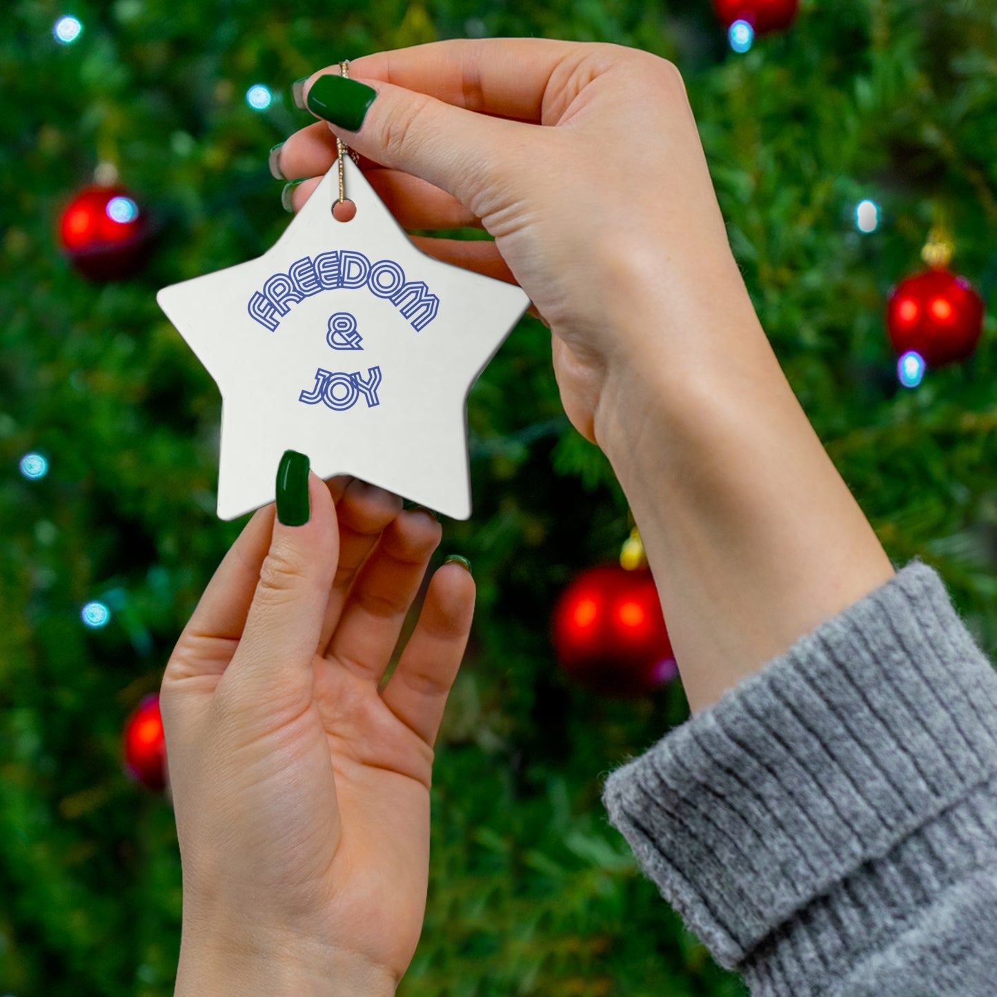 Freedom & Joy Hanging Ceramic Ornament, Equality, Inclusion, Election, Vote, Circle Snowflake Heart Star, Christmas Tree, Holiday, Gifts