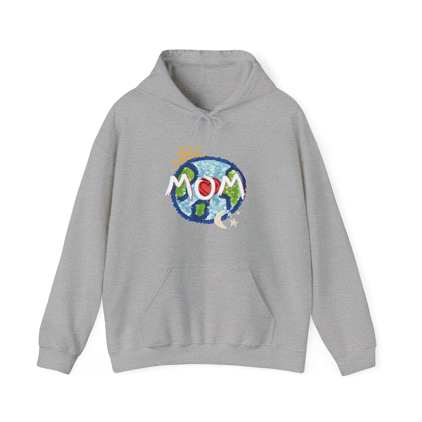 MOM Unisex Heavy Blend™ Hooded Sweatshirt, World, Sun Moon & Stars, Heart, Love, Mothers Day, Gifts for Women, Comfy, Soft, Warm, Hoodie