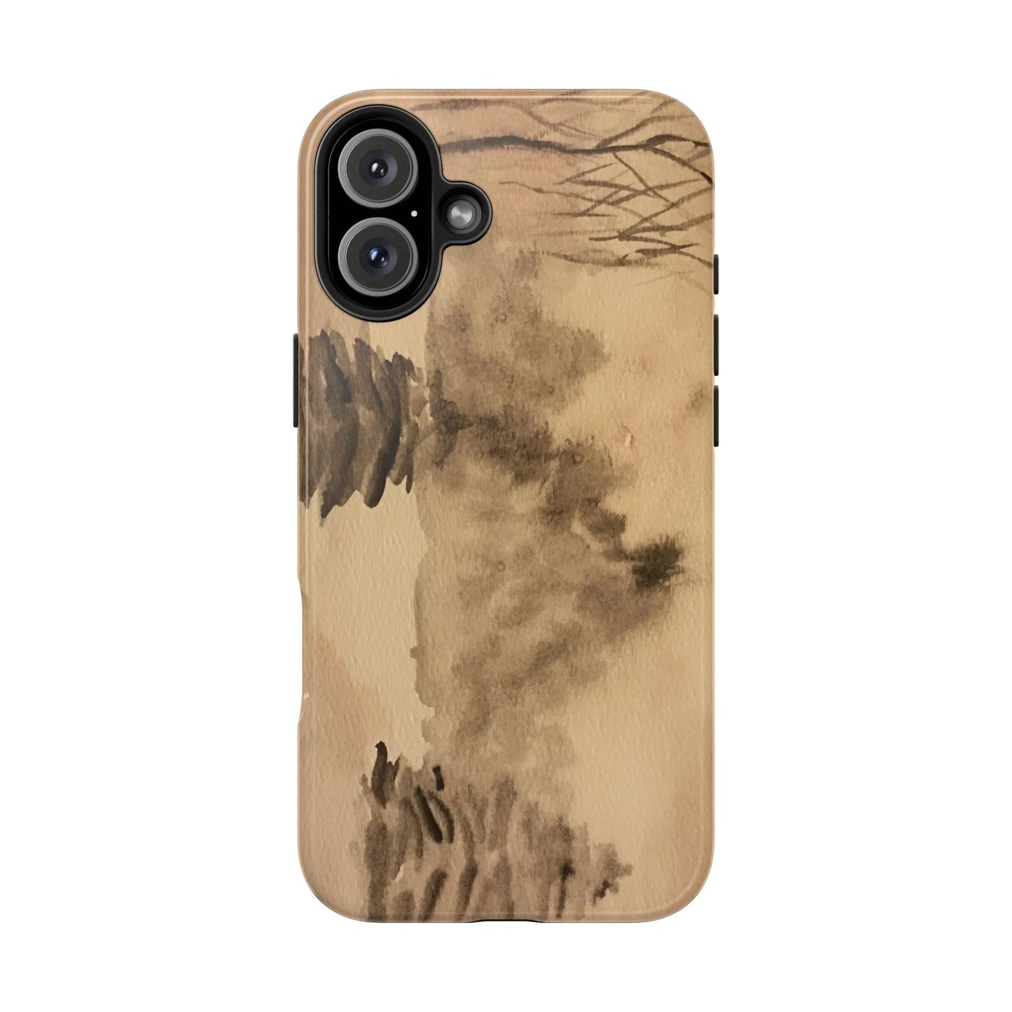 Winter Scene Tough Phone Cases, iPhone & Samsung cases, wireless charging, pine trees, snow, original watercolor artwork, gifts, Christmas