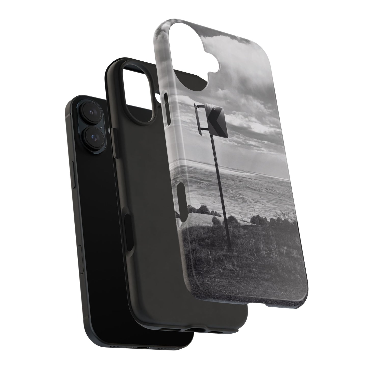 Road Sign Tough Phone Cases, iPhone & Samsung cases, wireless charging, black and white photo, nature, original art, gift birthday Christmas