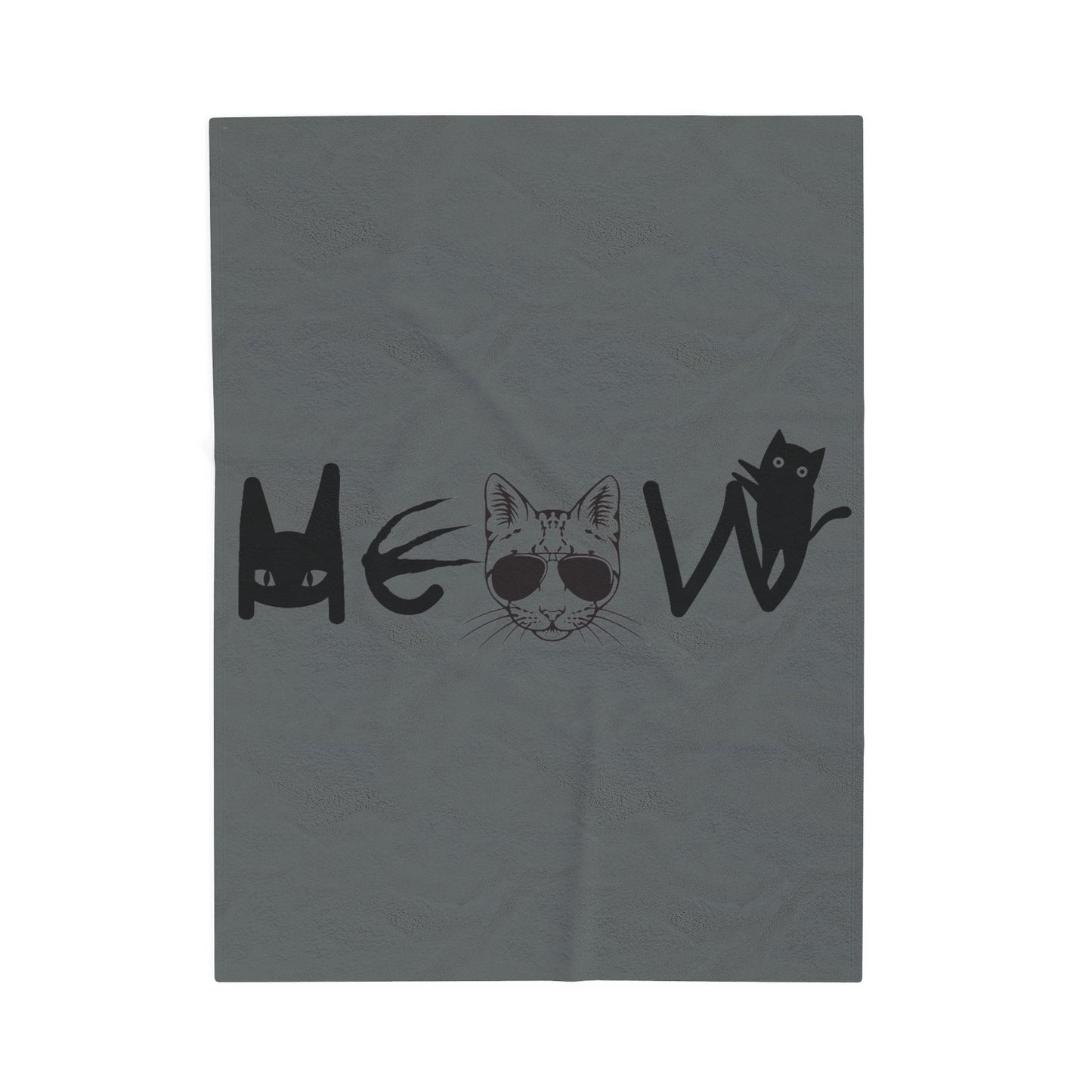 Dark Grey Meow Velveteen Blanket, Cozy Throw, Home Decor, Gift, Bed Cover, Dorm, Warm, Soft, Couch Blanket, Birthday Anniversary Christmas