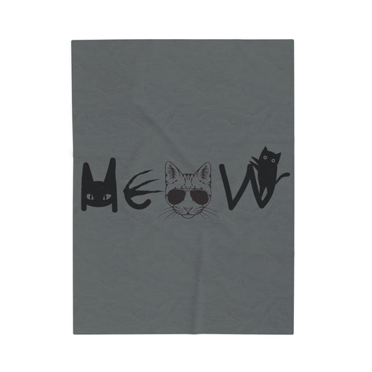Dark Grey Meow Velveteen Blanket, Cozy Throw, Home Decor, Gift, Bed Cover, Dorm, Warm, Soft, Couch Blanket, Birthday Anniversary Christmas