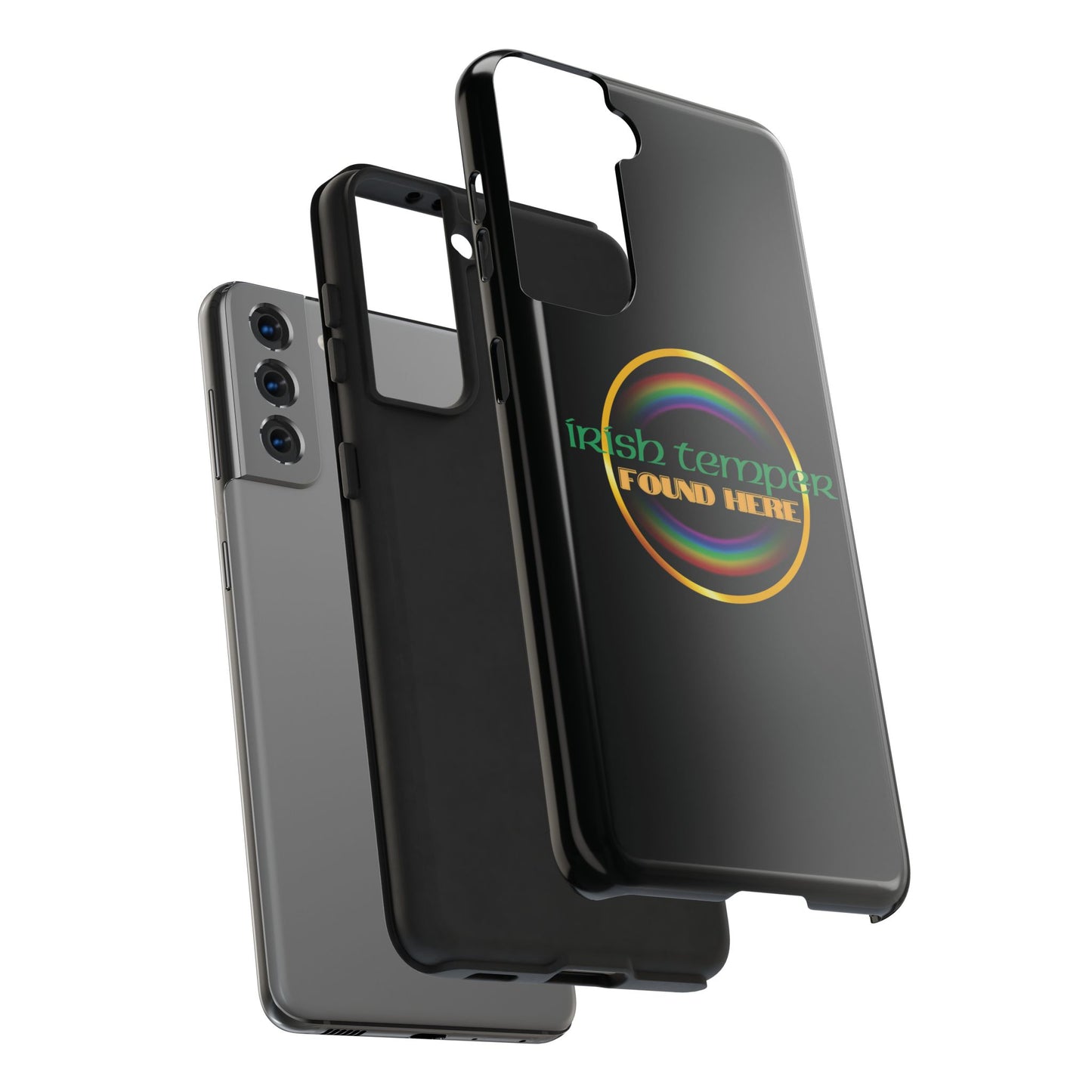 Irish Temper Found Here Black Tough Phone Cases, iPhone & Samsung cases, wireless charging, gifts, St Patricks Day, Birthday, Christmas