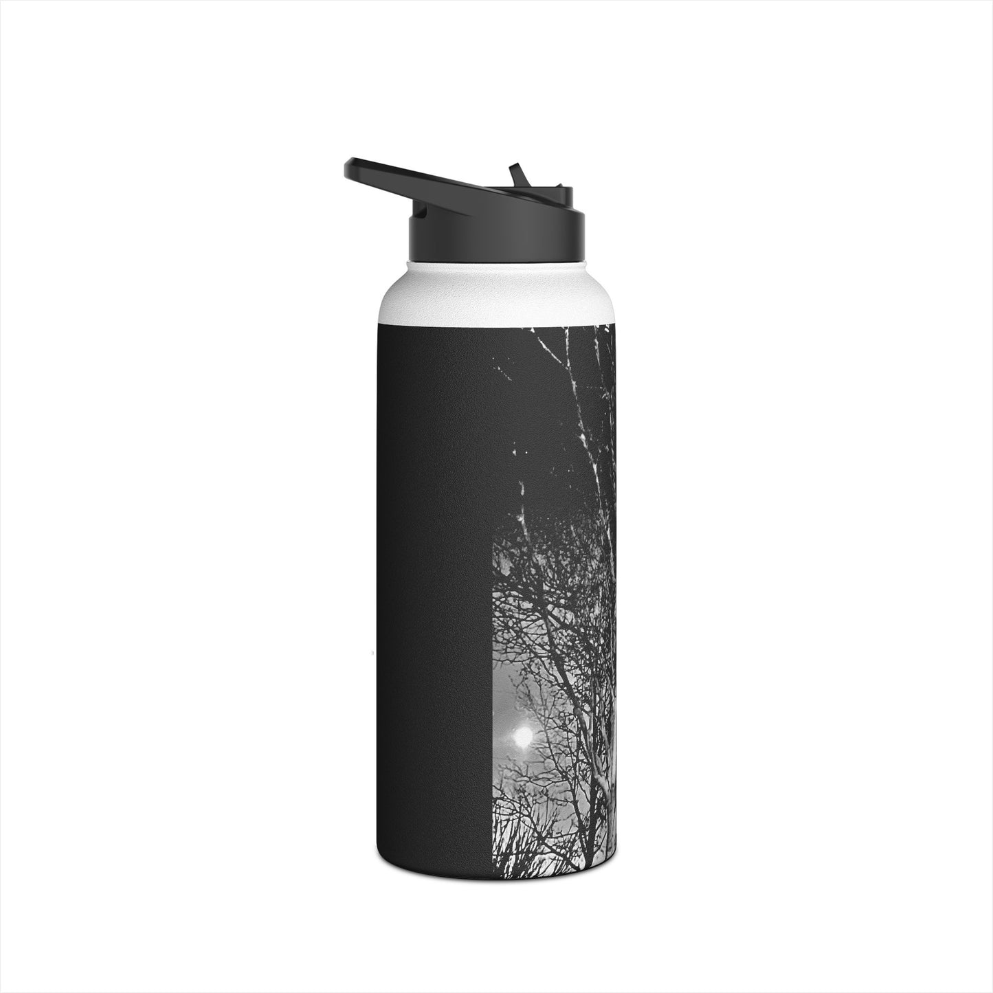 Worm Moon Night Tree Stainless Steel Water Bottle, Nature, Artwork, Gift, Black and White, BPA-free, Photo, Halloween