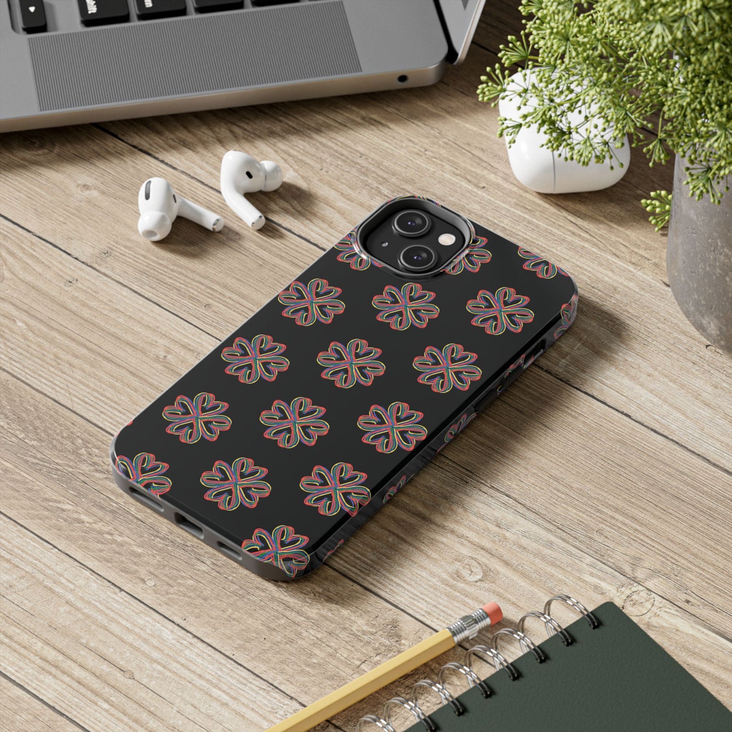 Tough Phone Cases, Floral Phone Cover, Protective Floral Case, Colorful Phone Shell, Black Phone Case, Wireless Charging